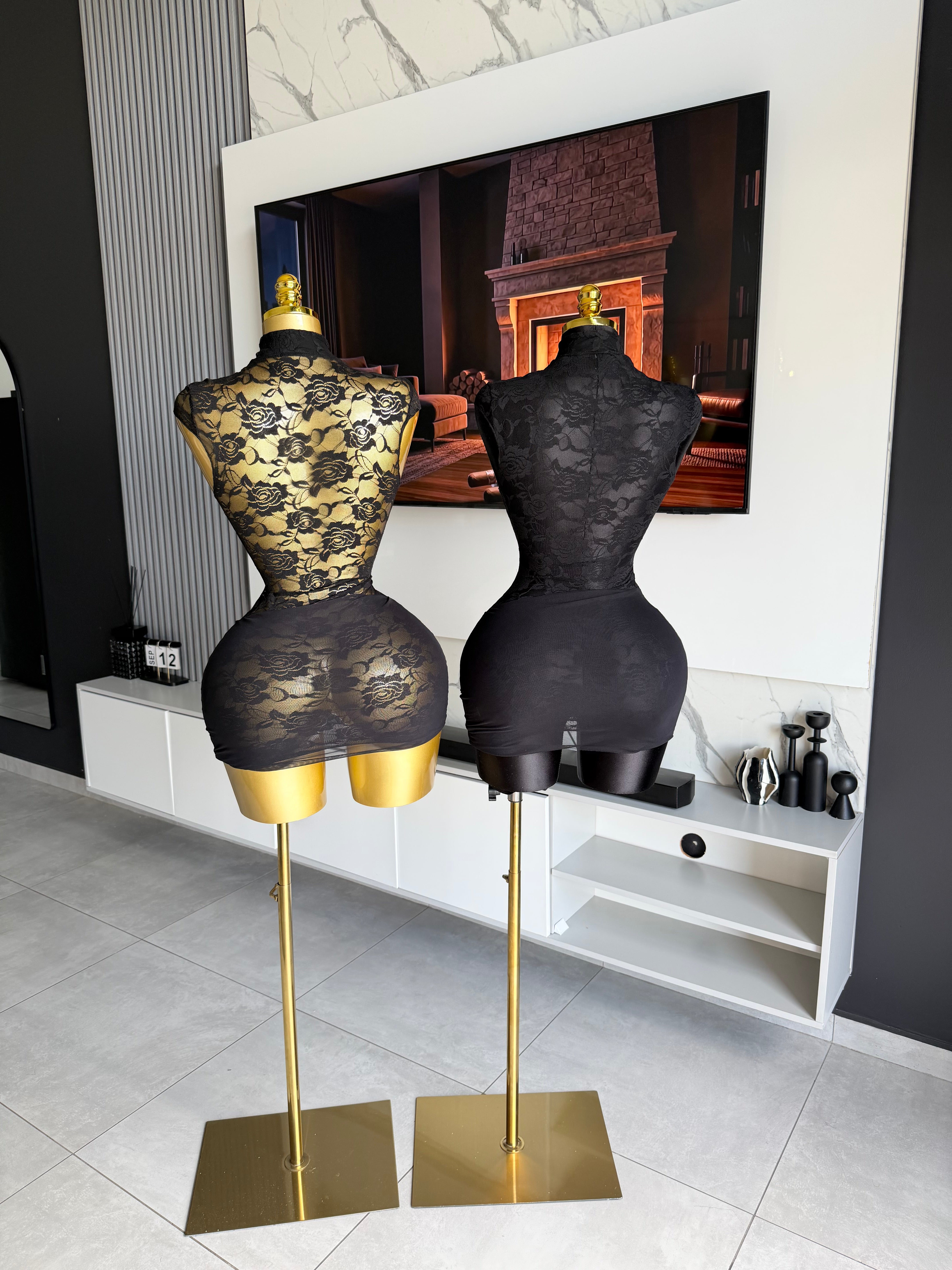 Phoebe Black Lace Halter Mini Dress