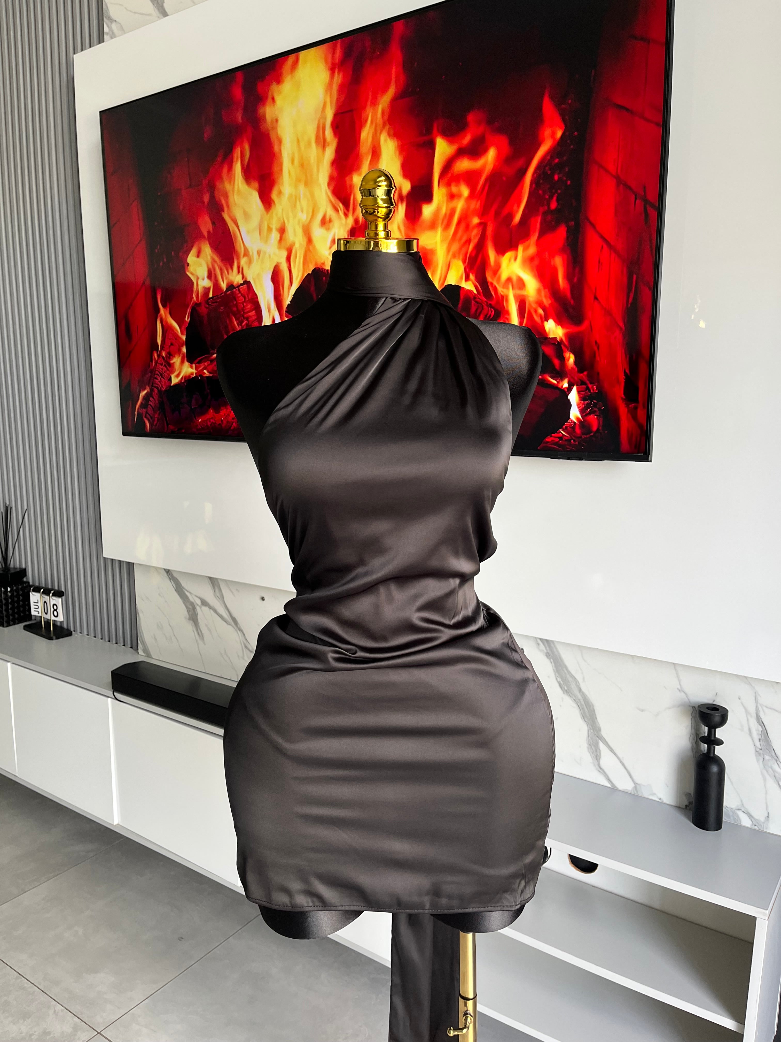 Belmont Satin Scarf-Neck Mini Dress