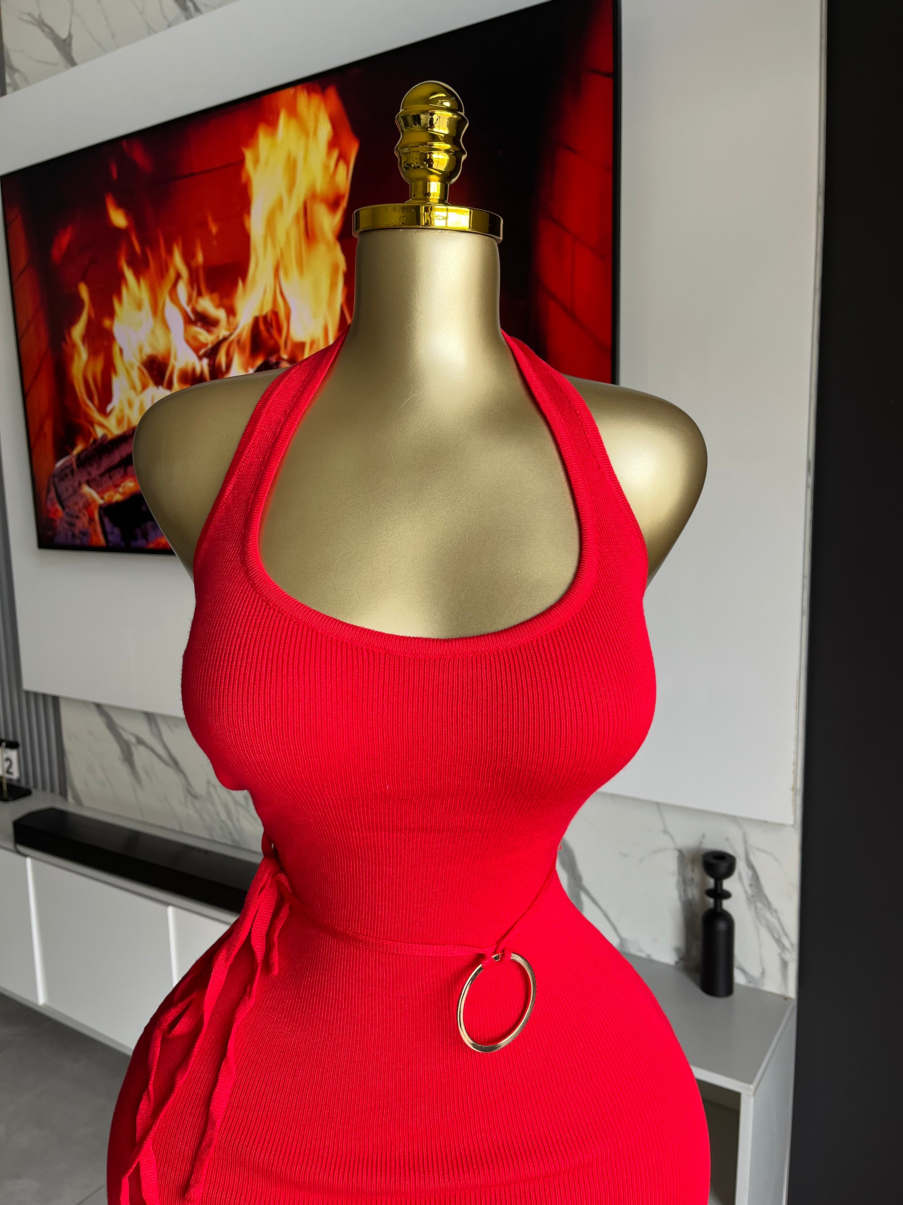 Khari Sculpted Halter Mini Dress