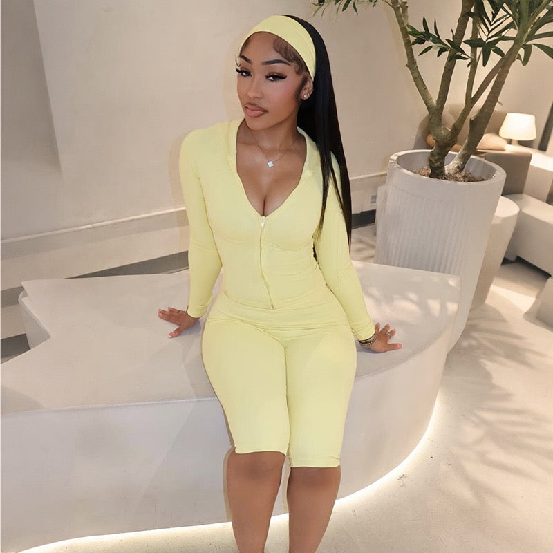 Limoncello Zip Hoodie & Biker Set Yellow