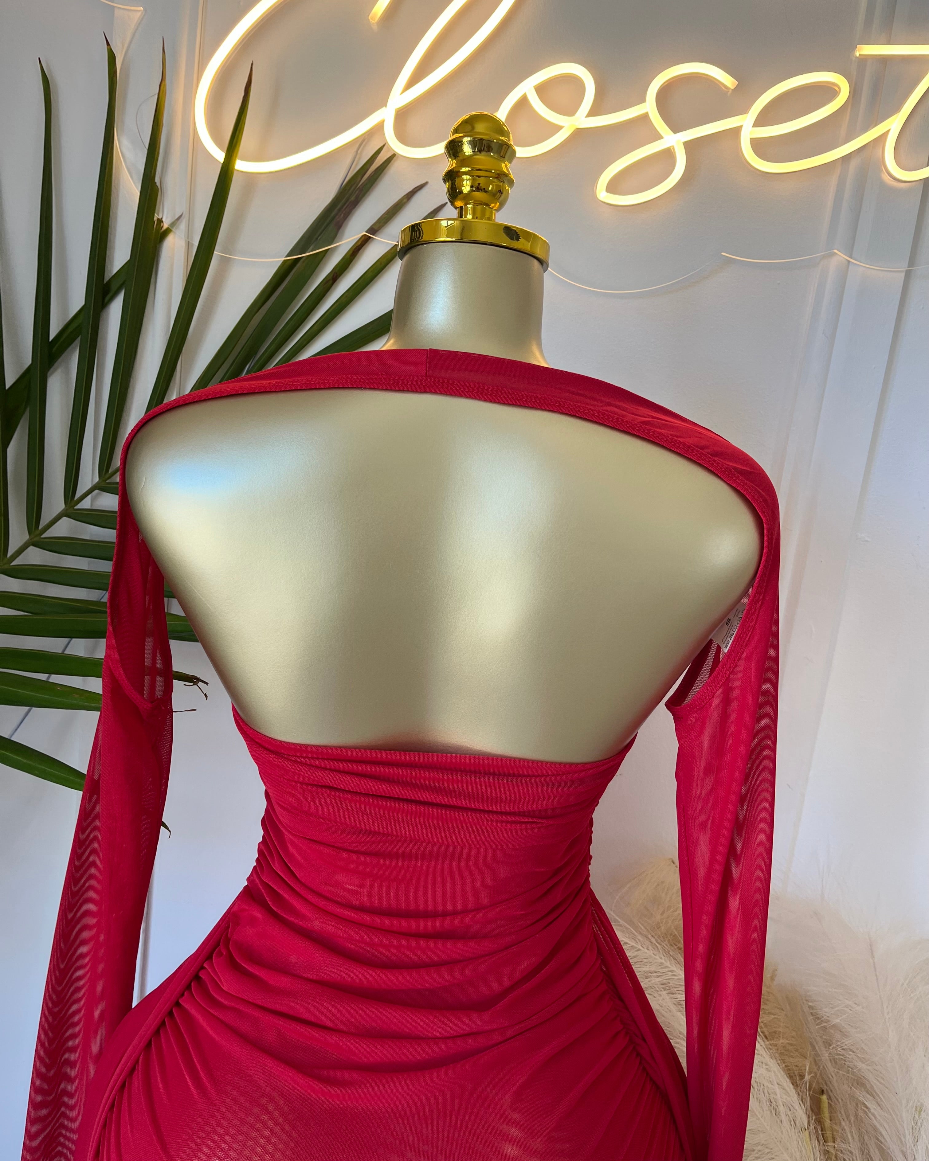 Oluna Sheer Draped Mini Dress Red