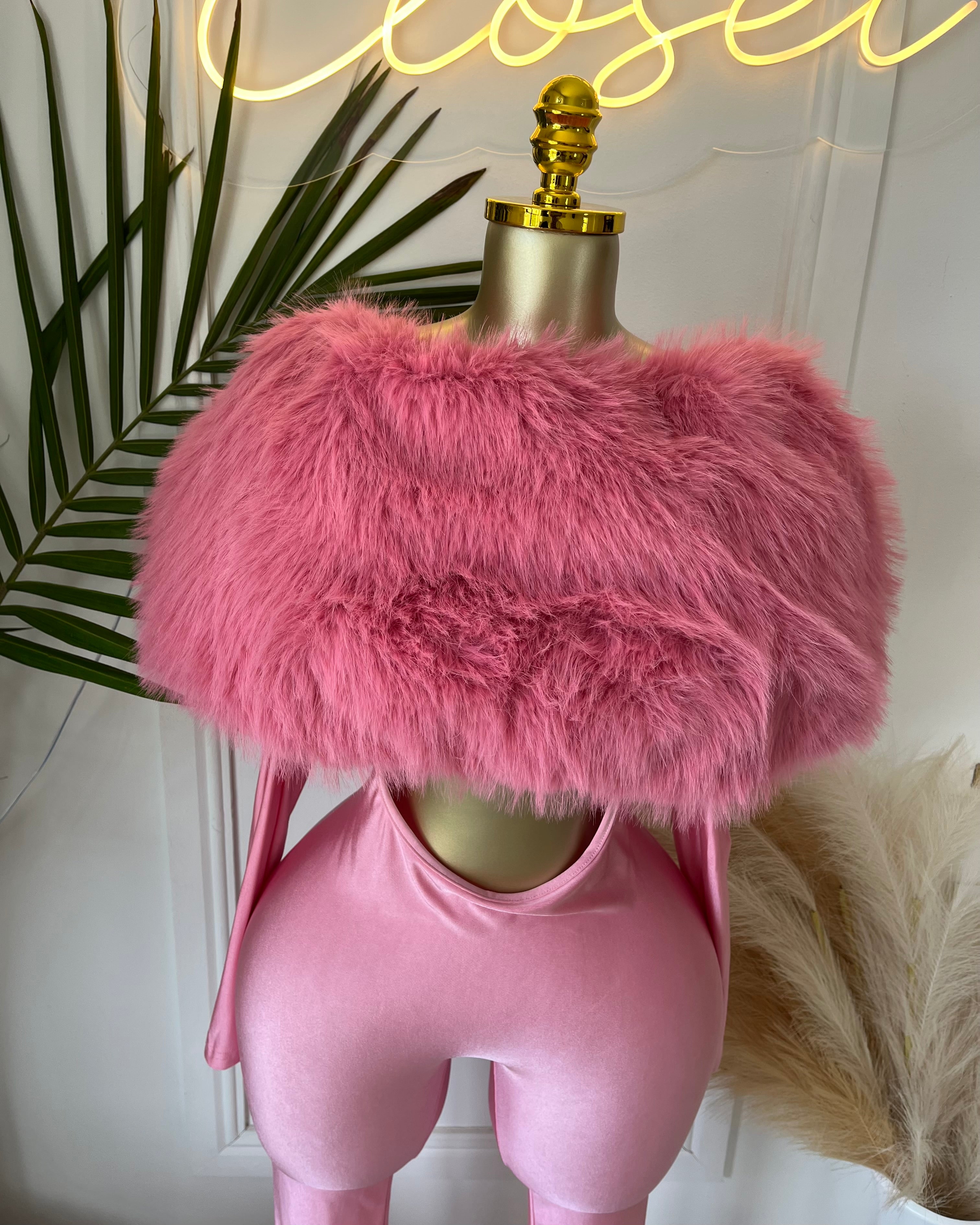 Really Pink Feather Trim Jumpsuit