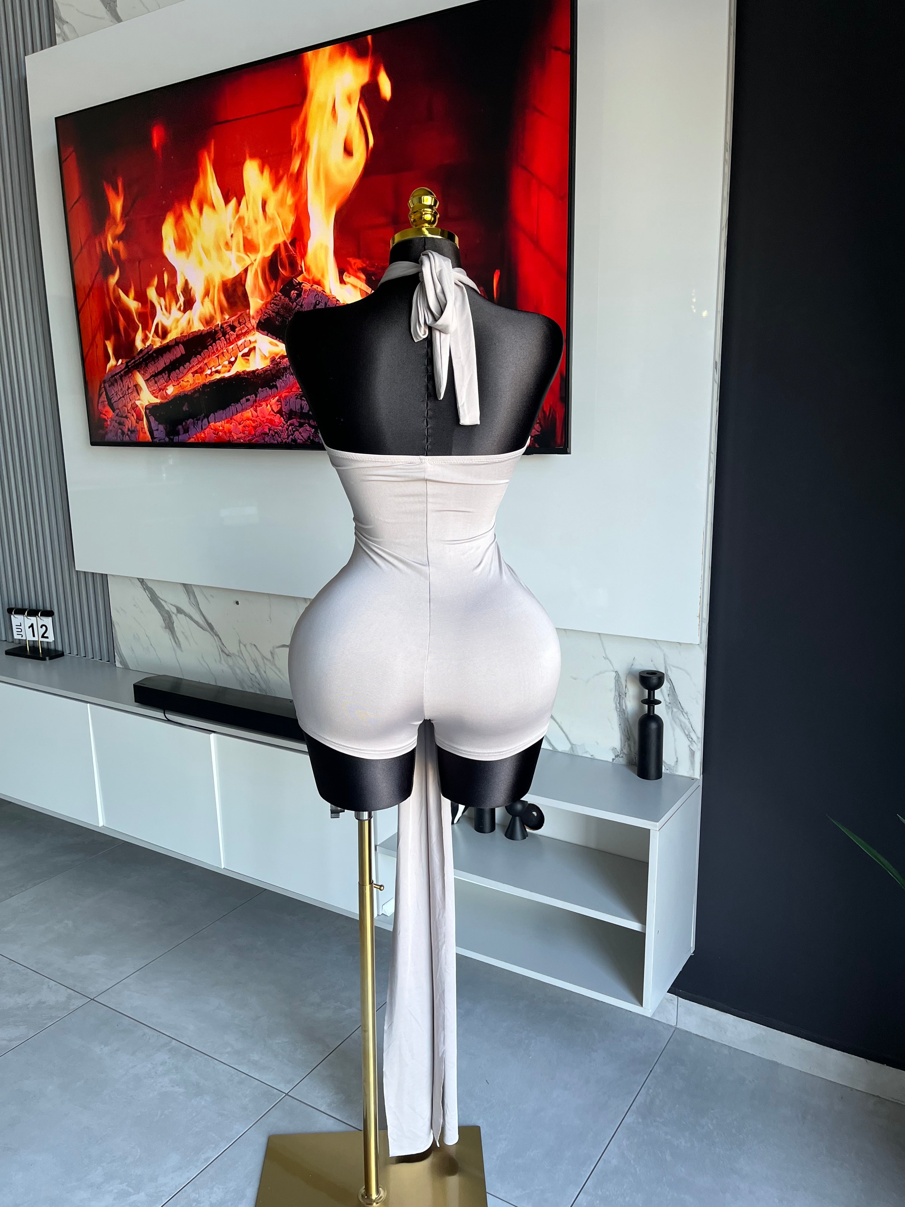 Oralee Halter Drape Romper Grey