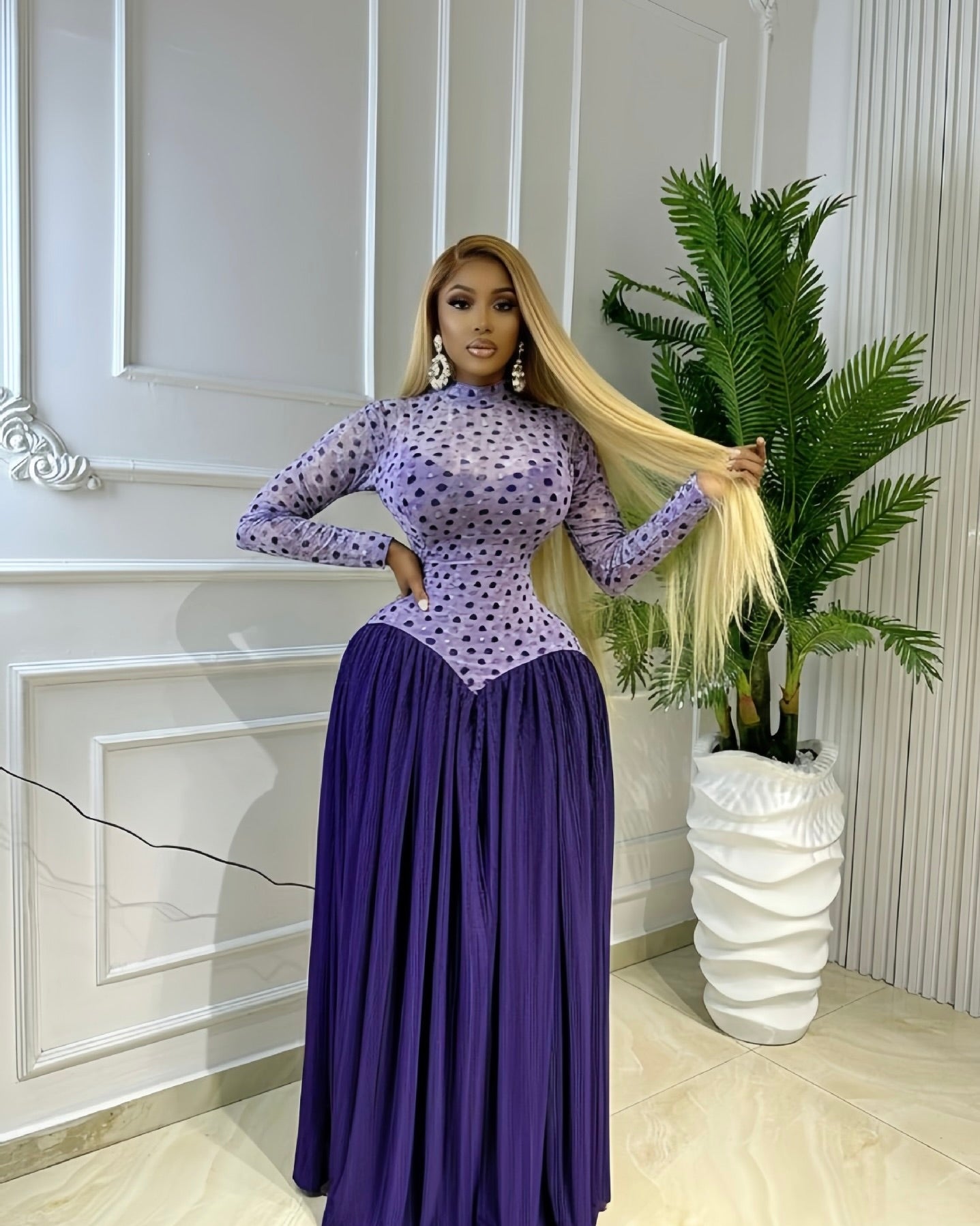 Christy Polka Mesh Corset Maxi Dress