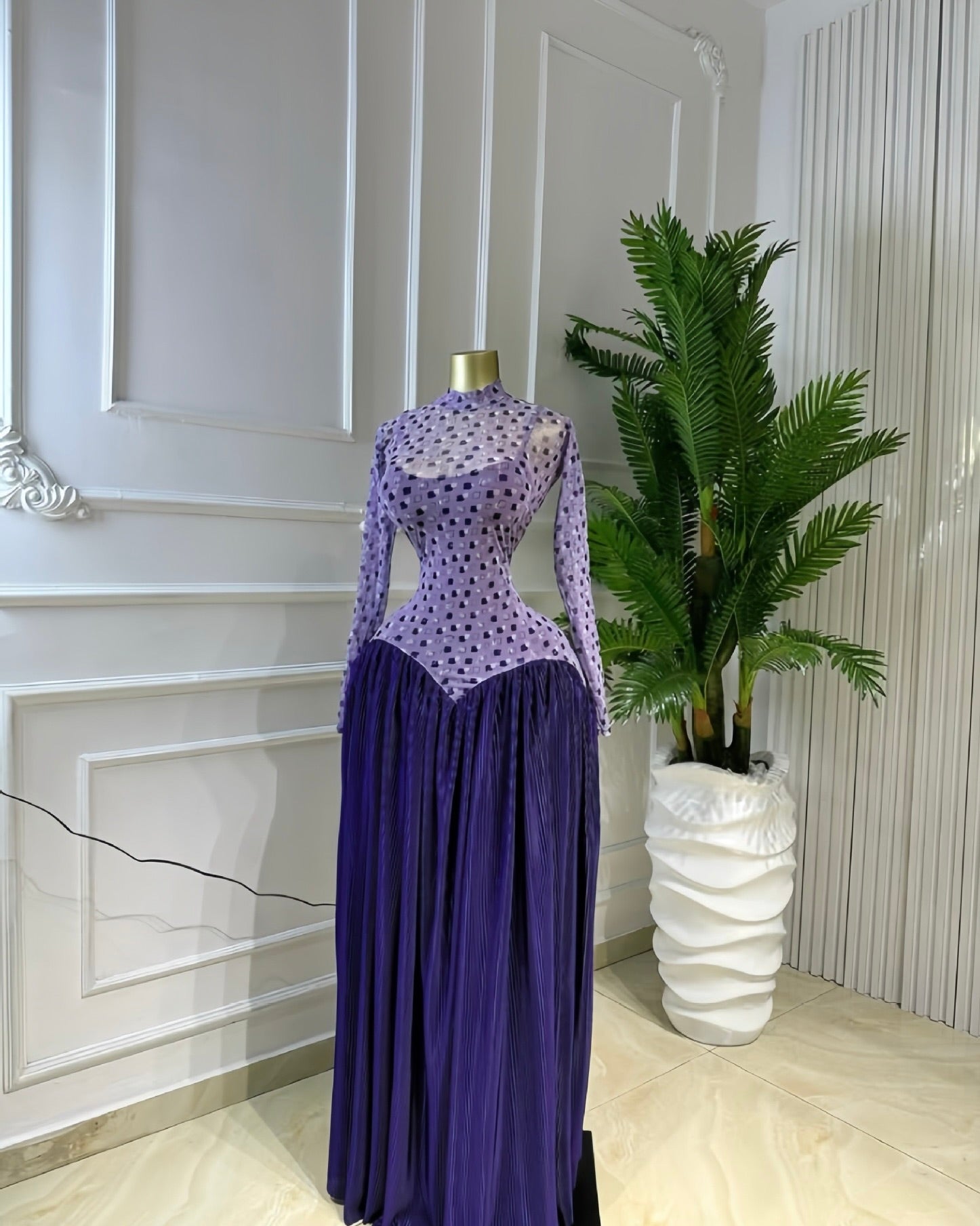 Christy Polka Mesh Corset Maxi Dress