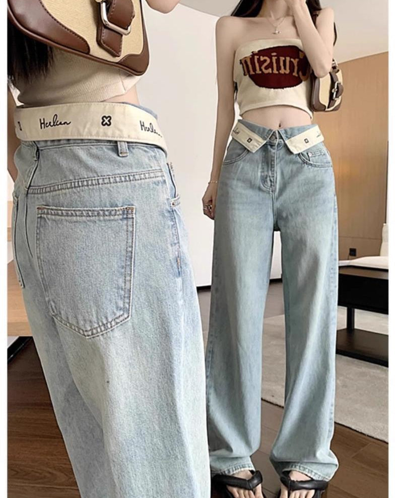 Madison Fold Waist Wide Leg Jeans