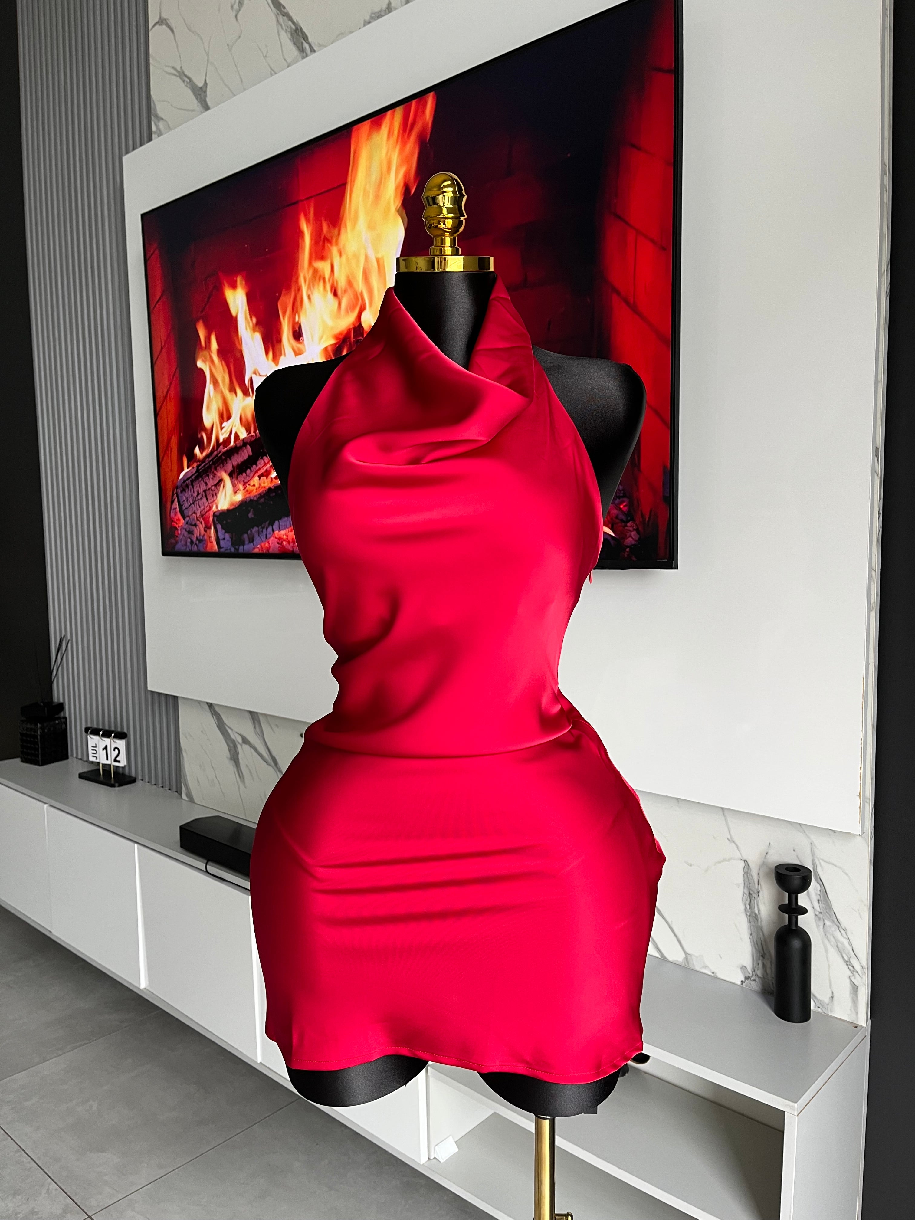 Amaya Satin Halter Mini Dress