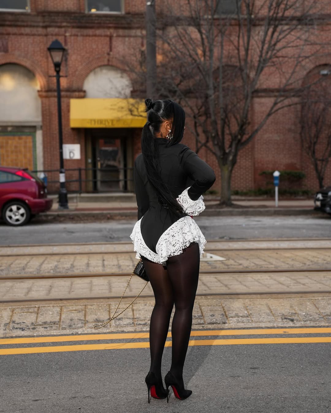 Sophisticated Lace Trim Bodysuit Black