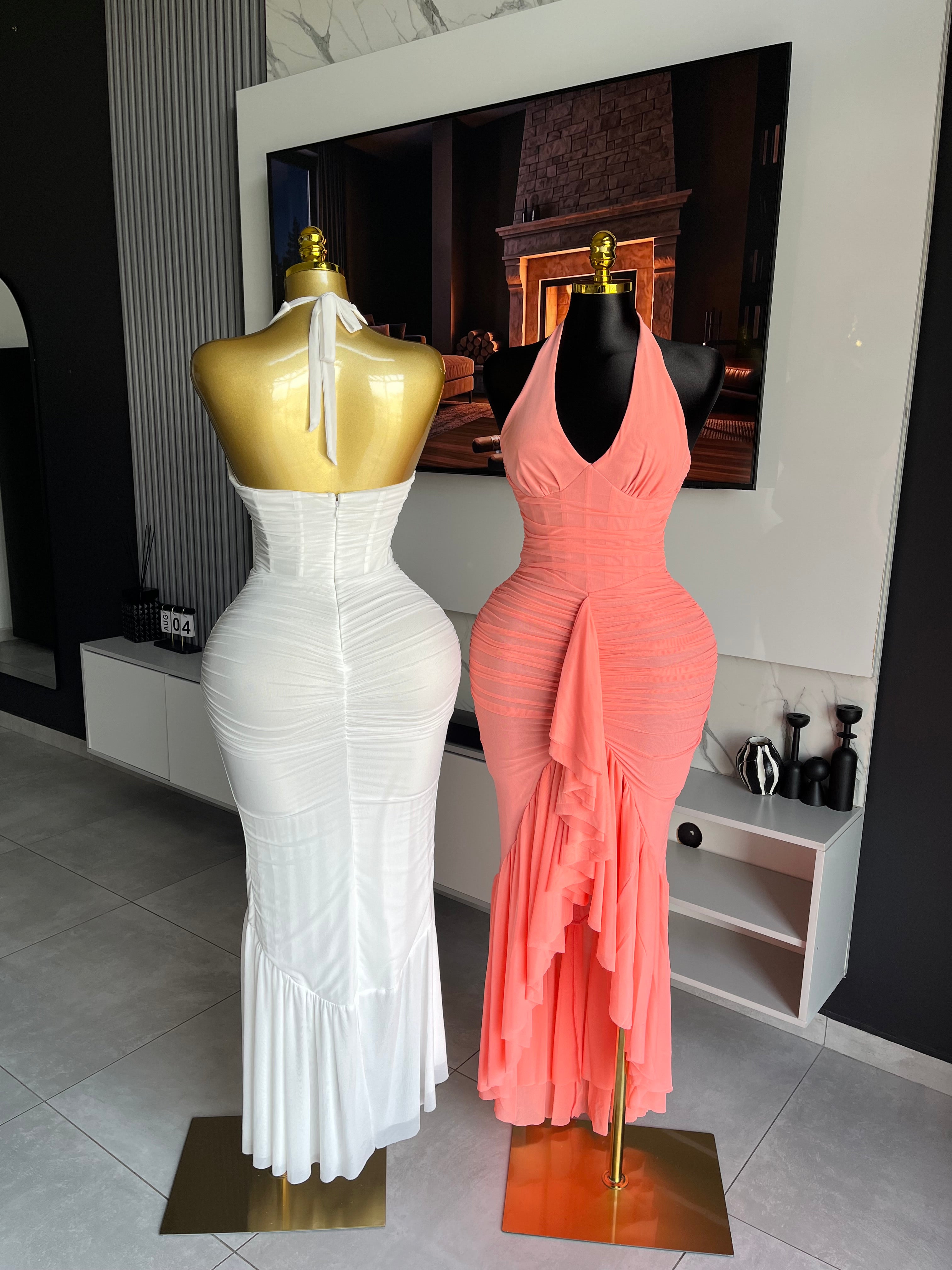 Carmine Ruched Halter Maxi Dress