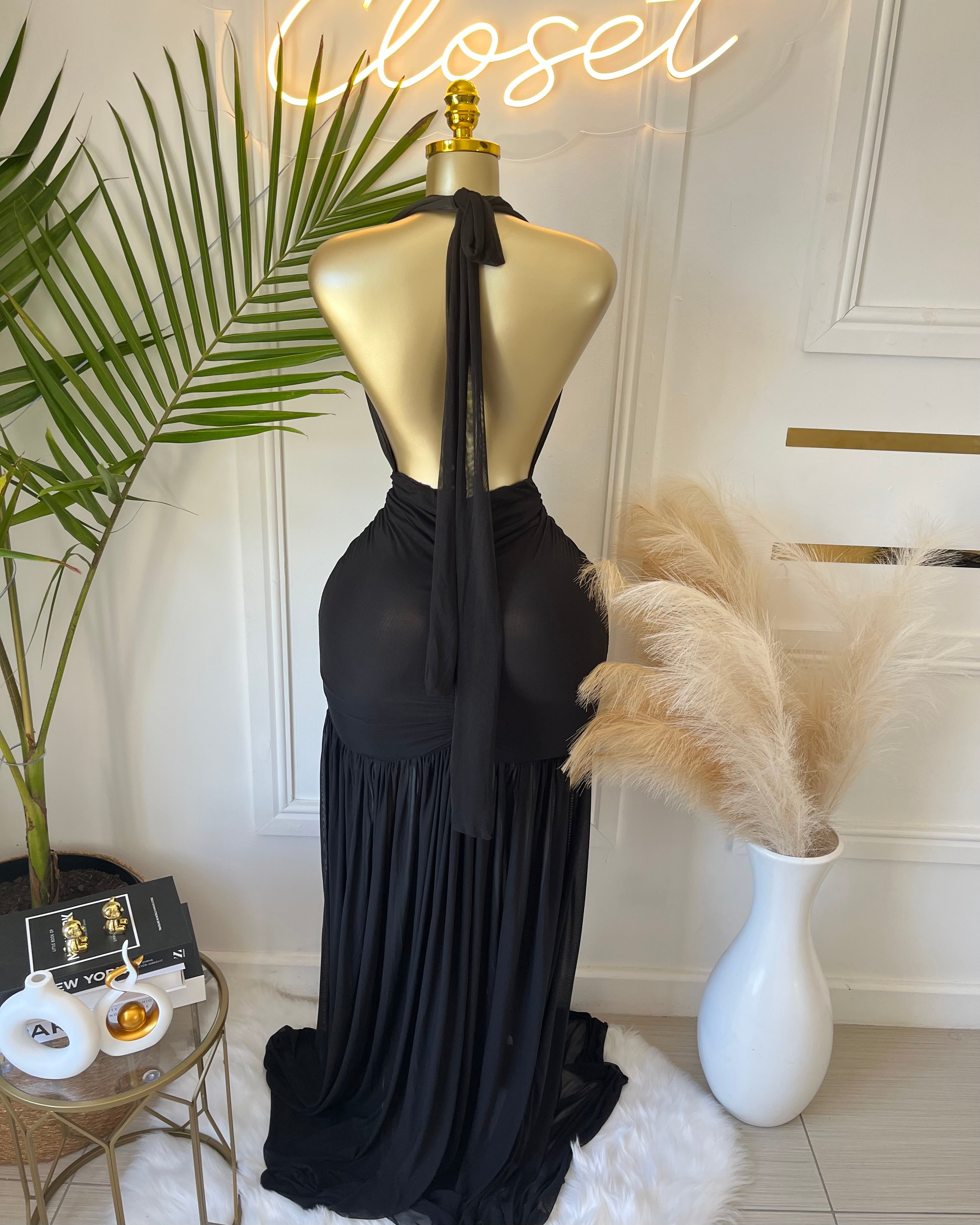 Noirelle Mesh Halter Maxi Dress