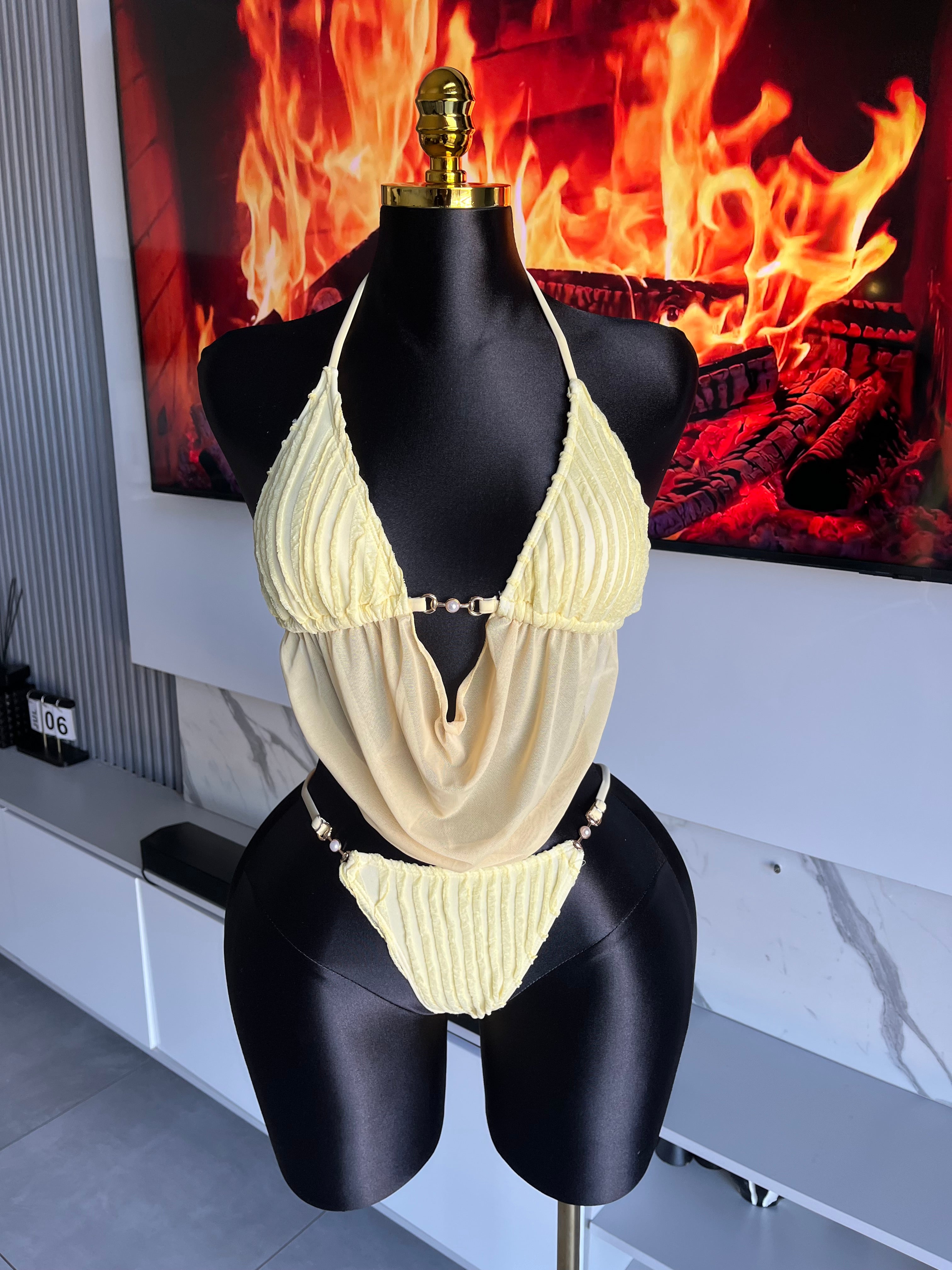 Thalia Yellow Draped Bikini Set