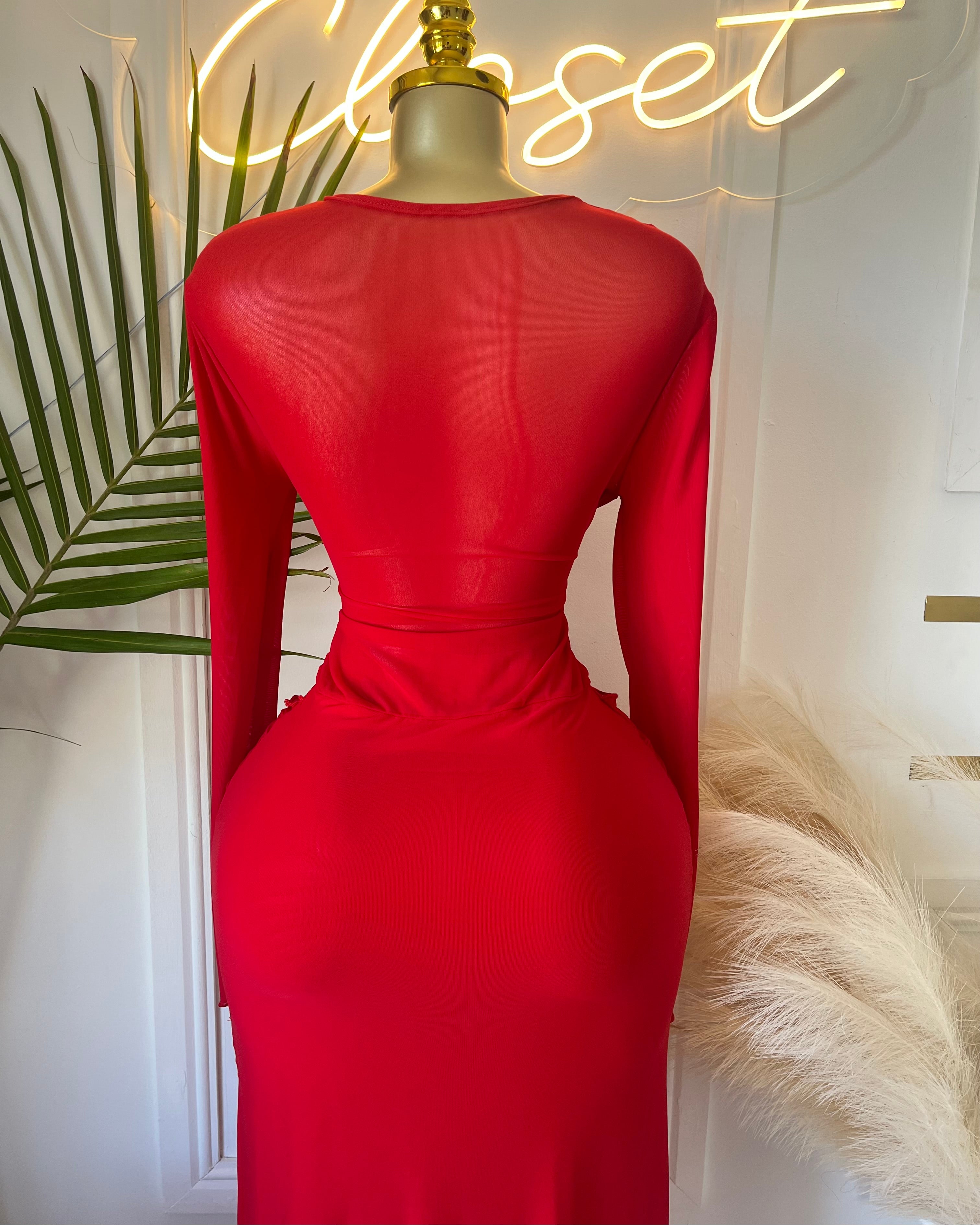 Qamila Ruched Maxi Dress (Stretch Mesh)