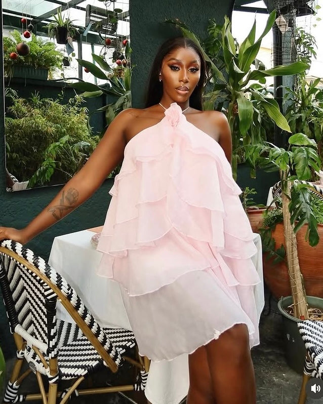 Keke Ruffle Halter Statement Mini Dress