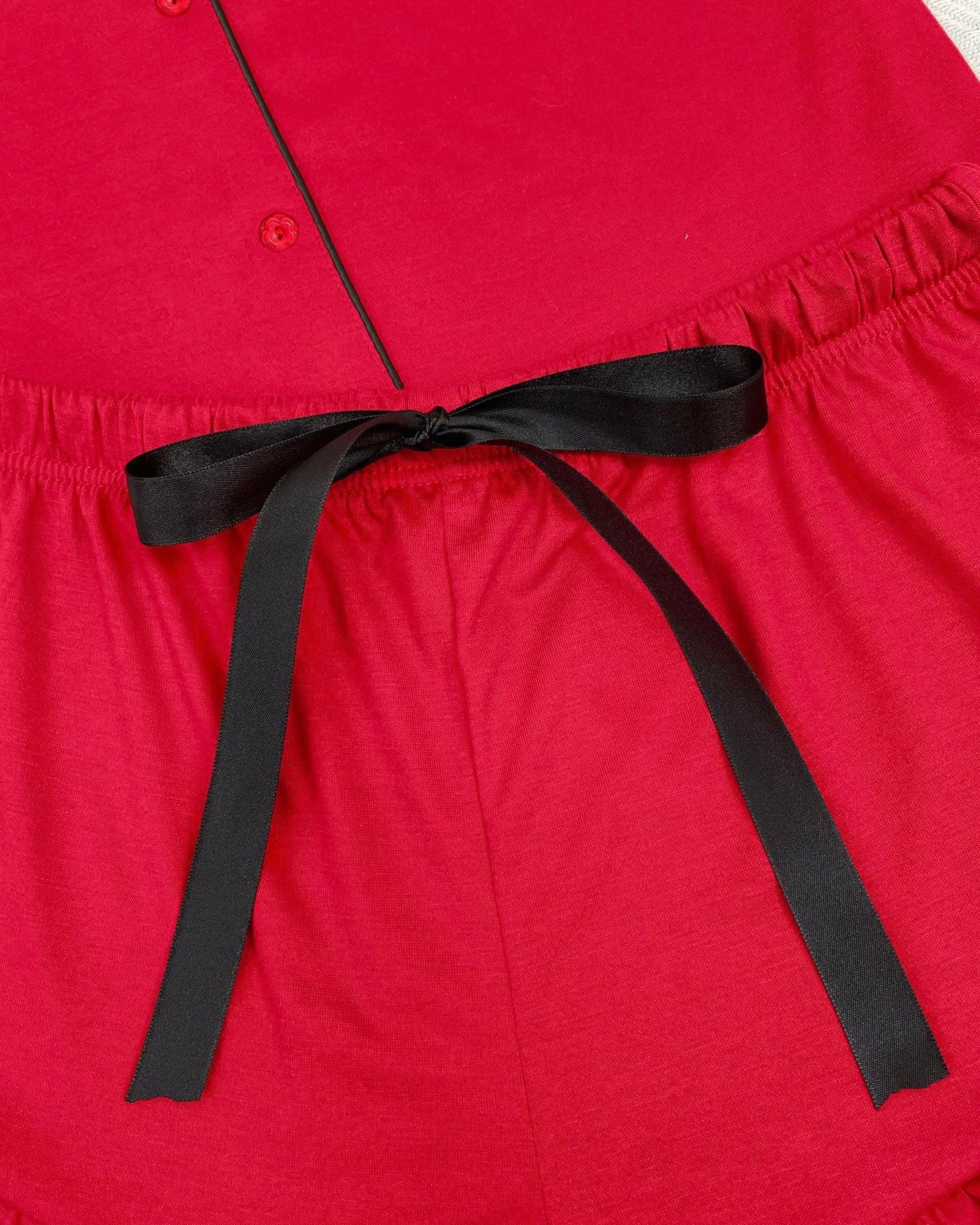 I Love Me Black Pajama Shorts Set Red