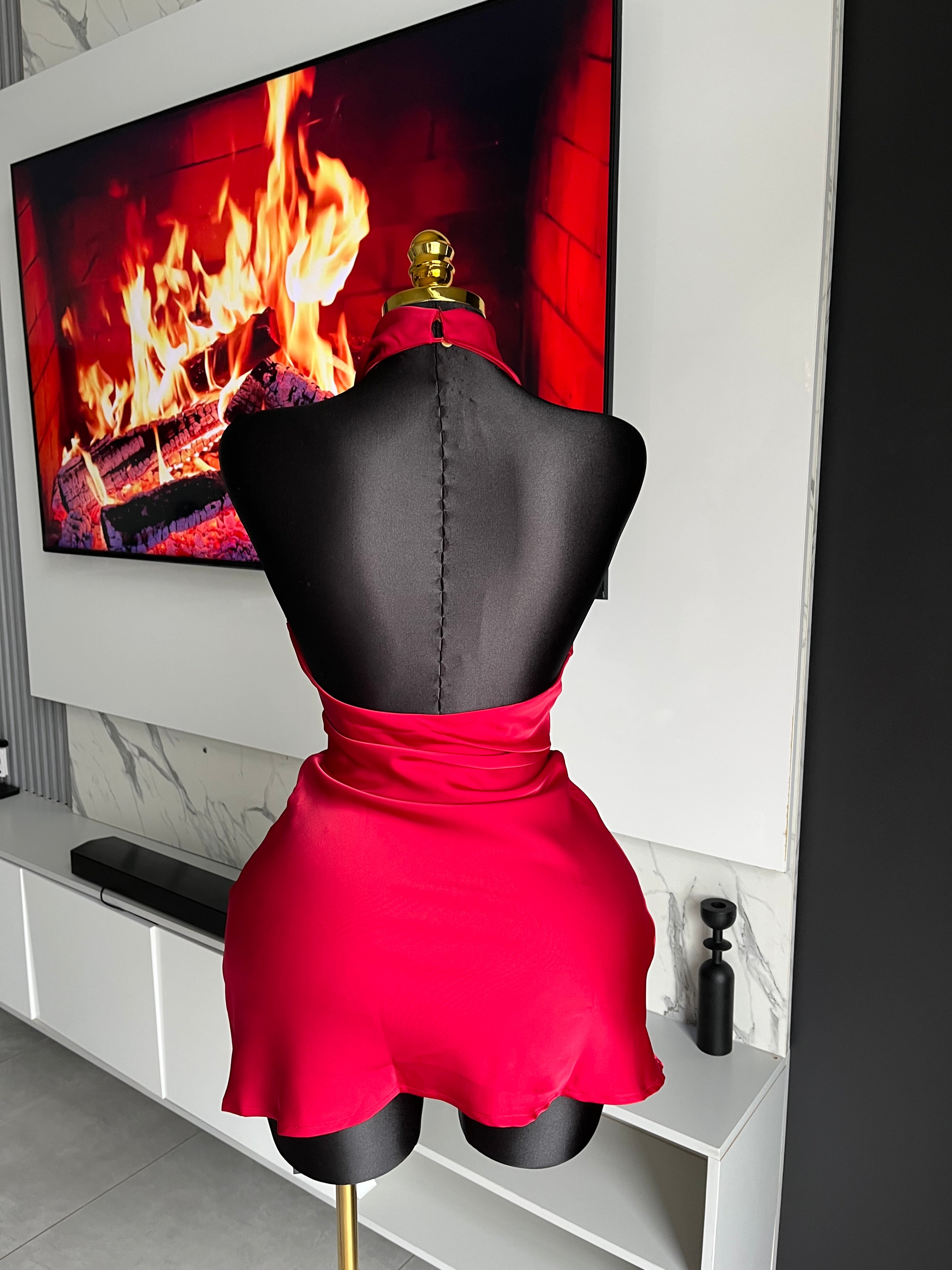 Amaya Satin Halter Mini Dress