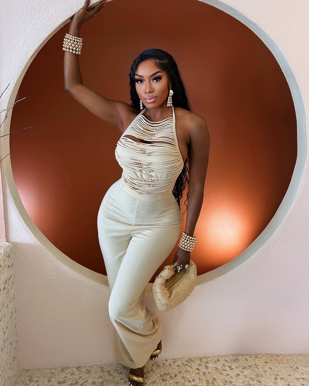 Sahara Beaded Halter Jumpsuit
