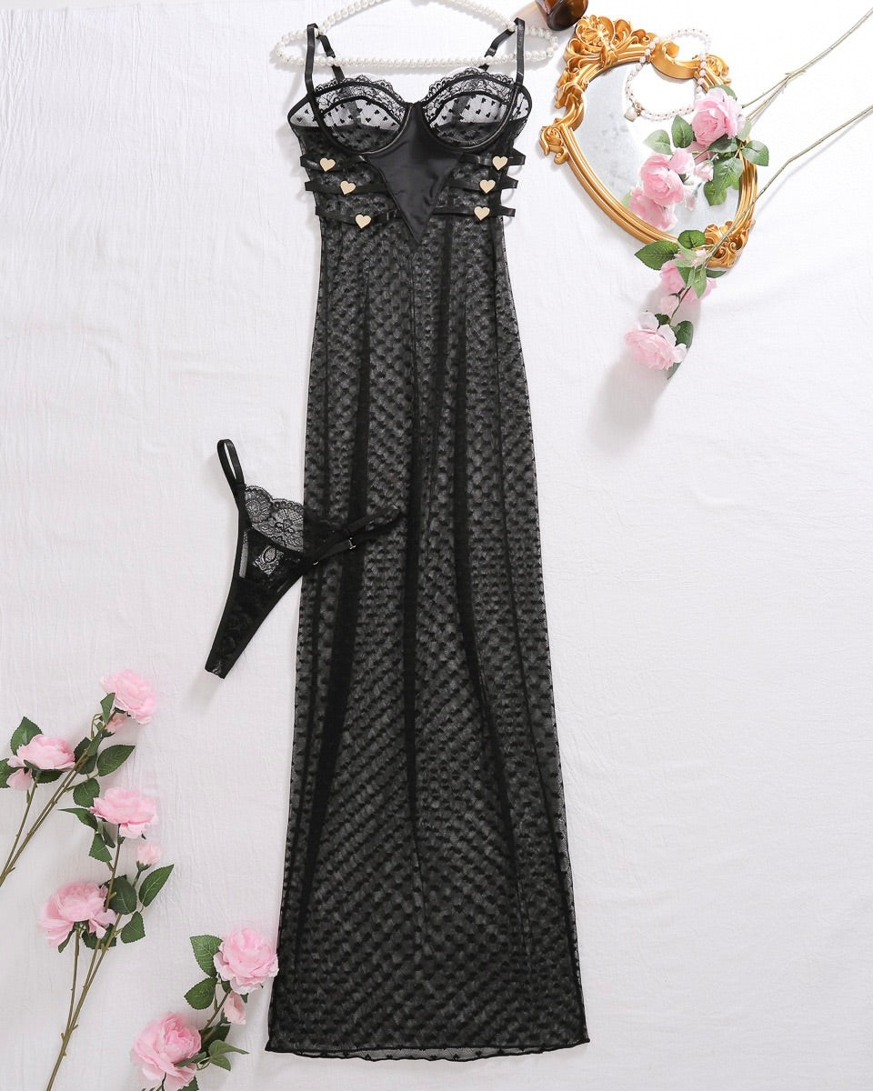 Sabrina Black Lace Sheer Maxi Dress