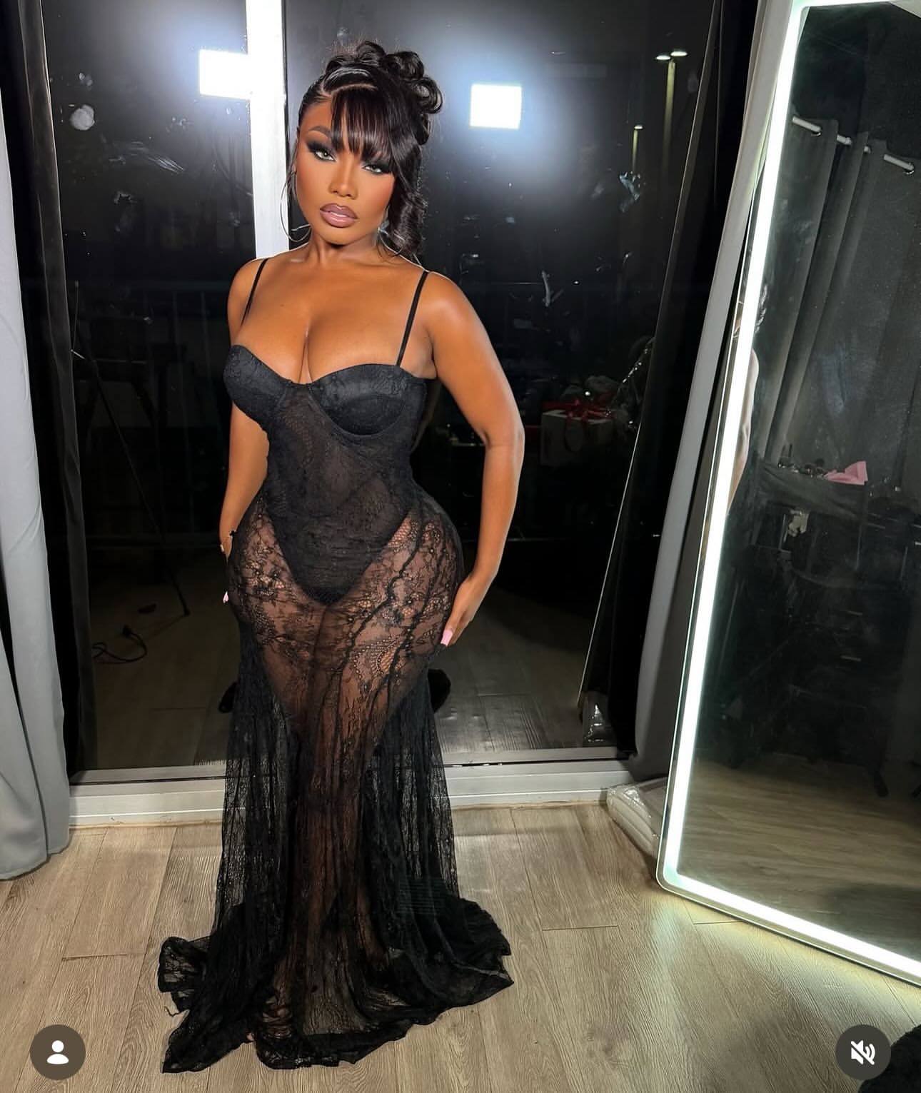 Vienna Sheer Lace Corset Maxi Dress Black