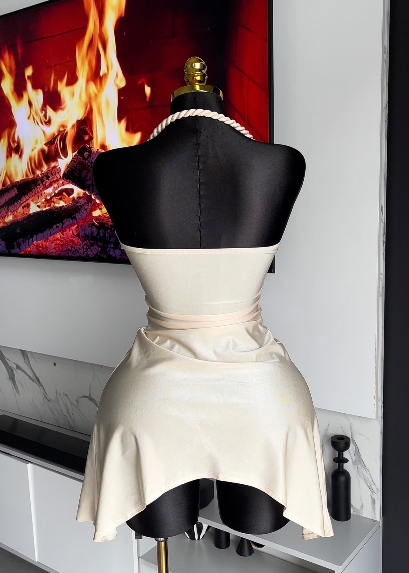 Jolie Shell-Detail Halter Mini Dress