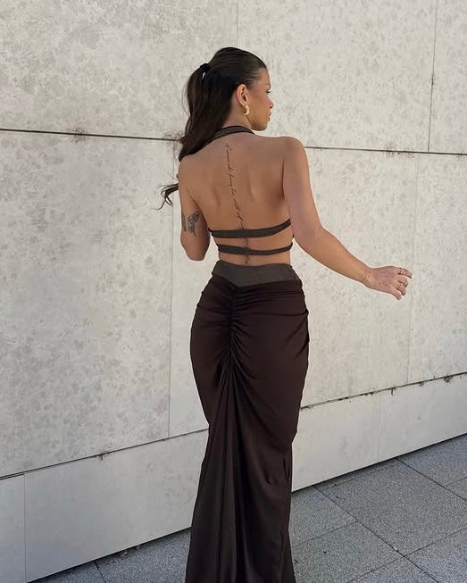 Cutesy Ruched Maxi Skirt Set