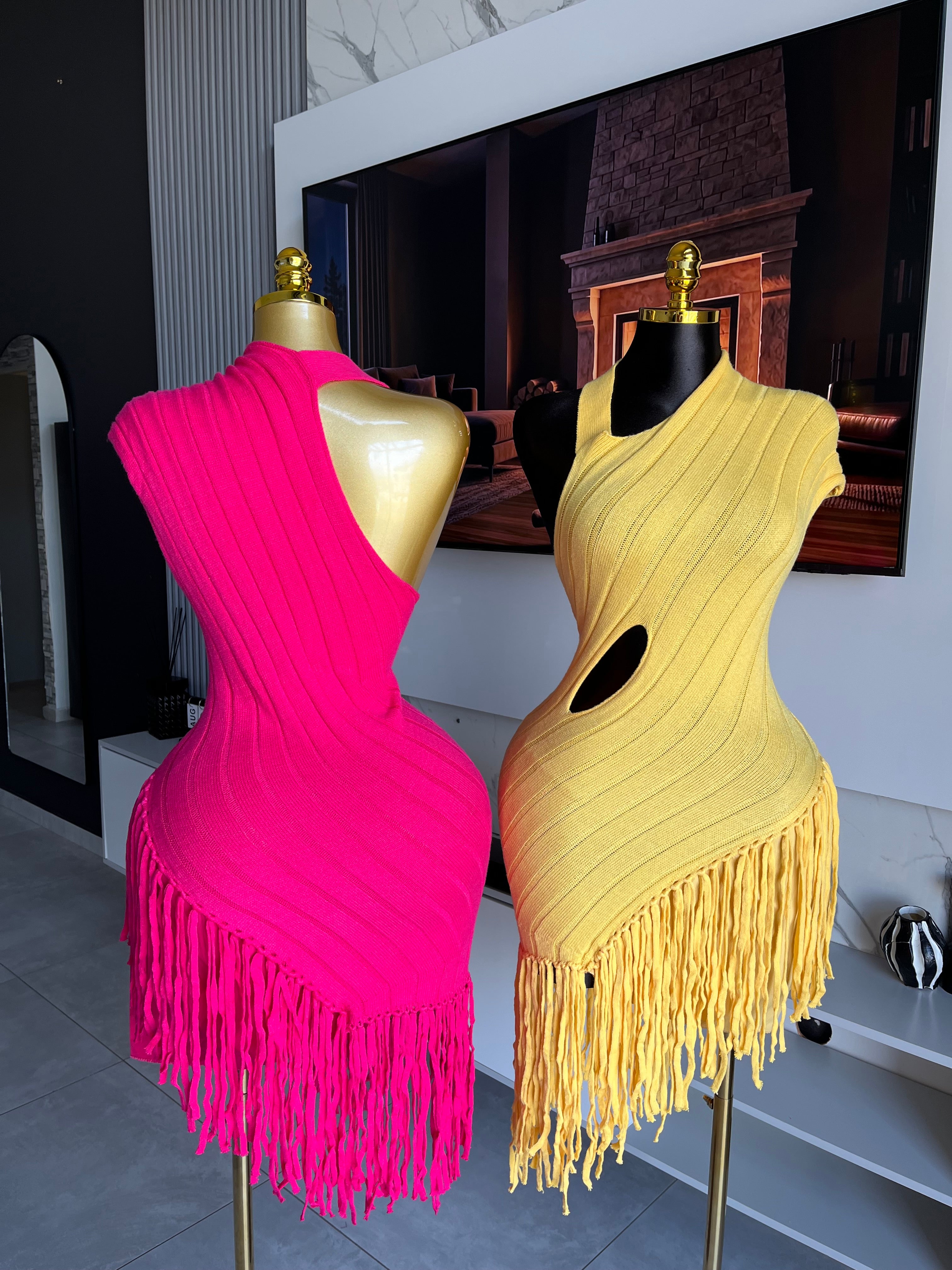 Lea Fringe Cut-Out Knit Mini Dress
