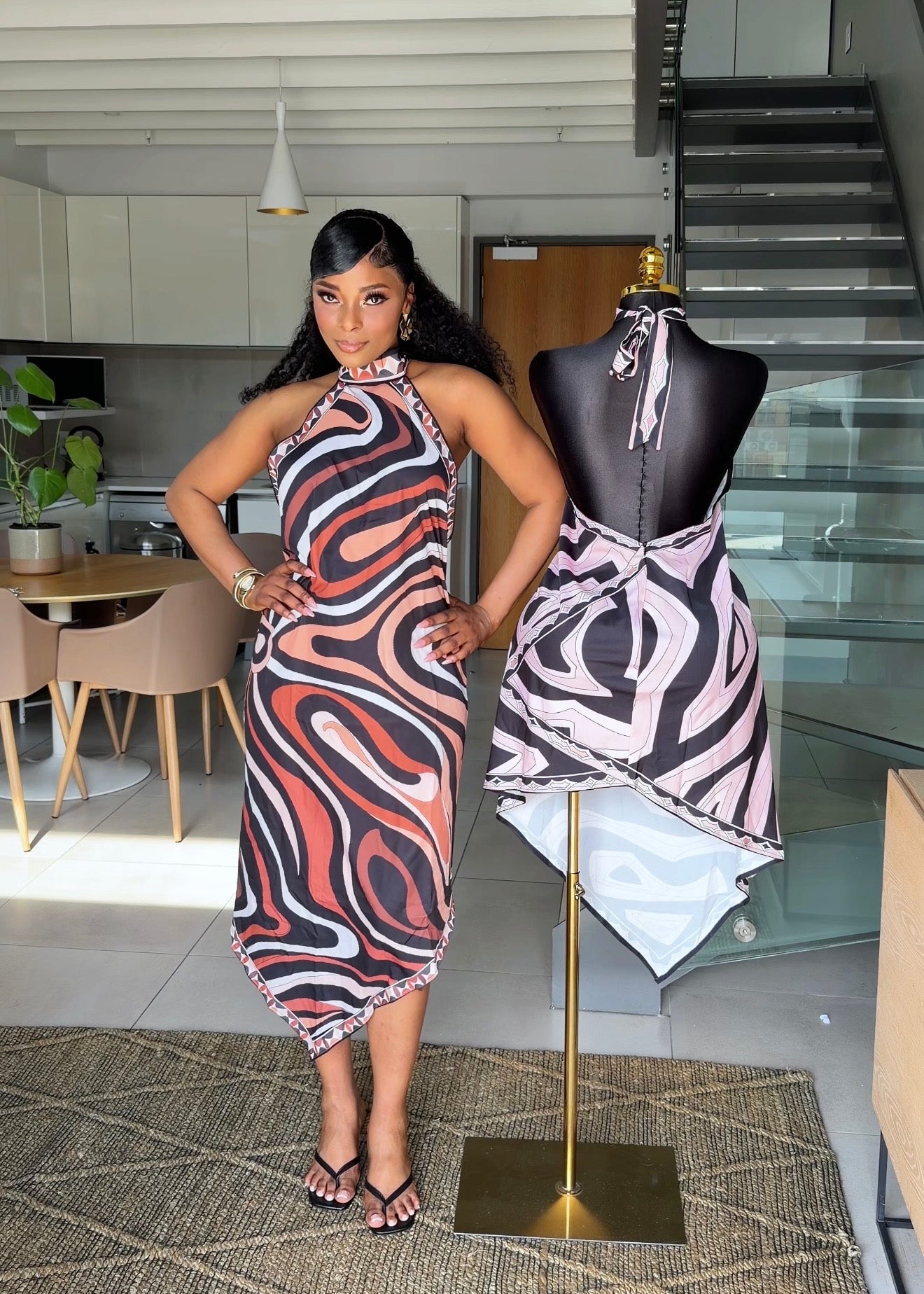 Naomi Abstract Print Halter Dress