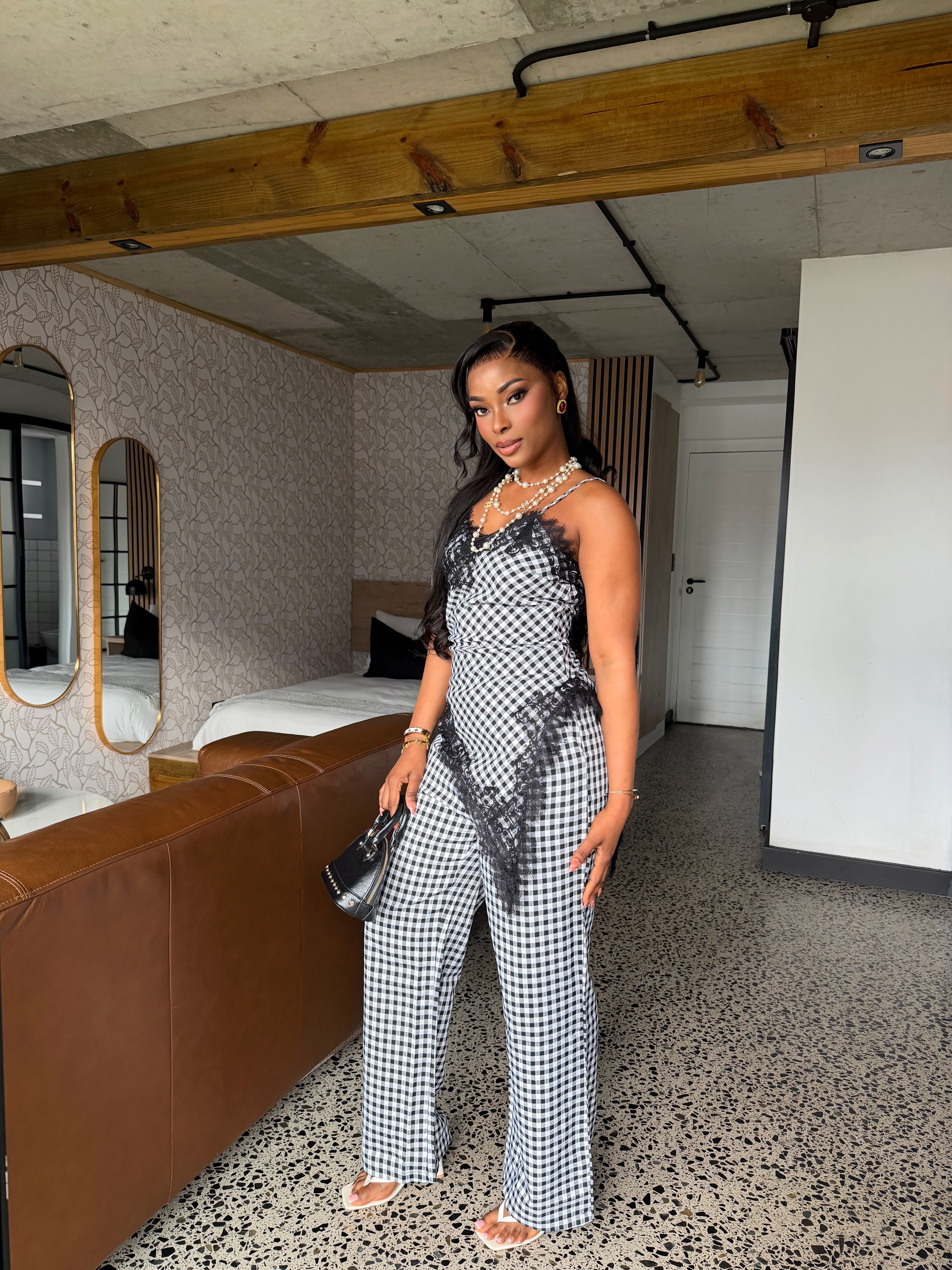 Giselle Lace Gingham Two-Piece Set