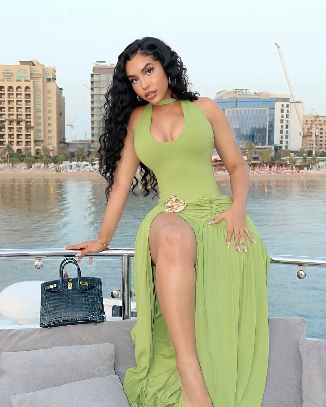 Jayden Lime Halter Skirt Set
