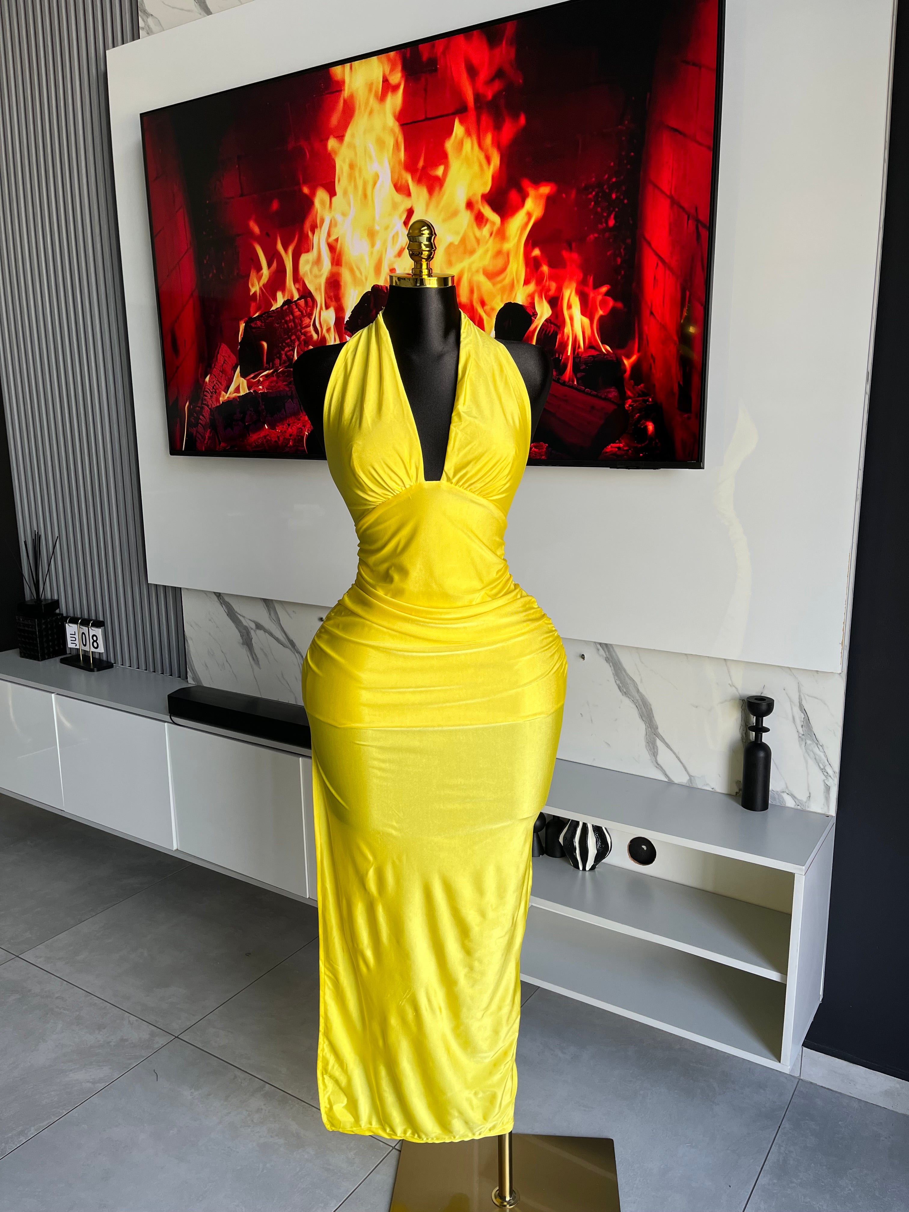 Sylvette Plunge Halter Maxi Gown