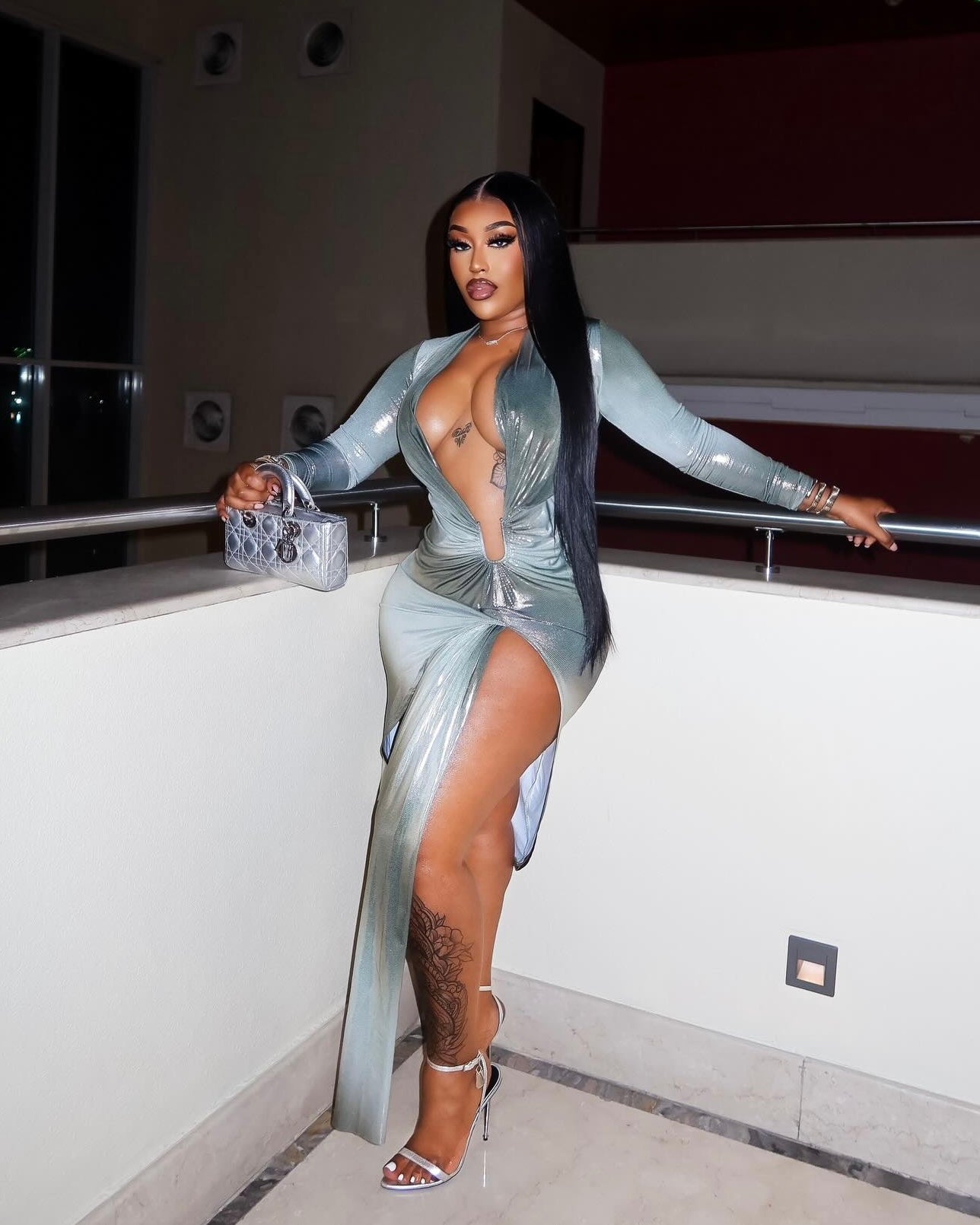 Solenne Satin Wrap Plunge Dress