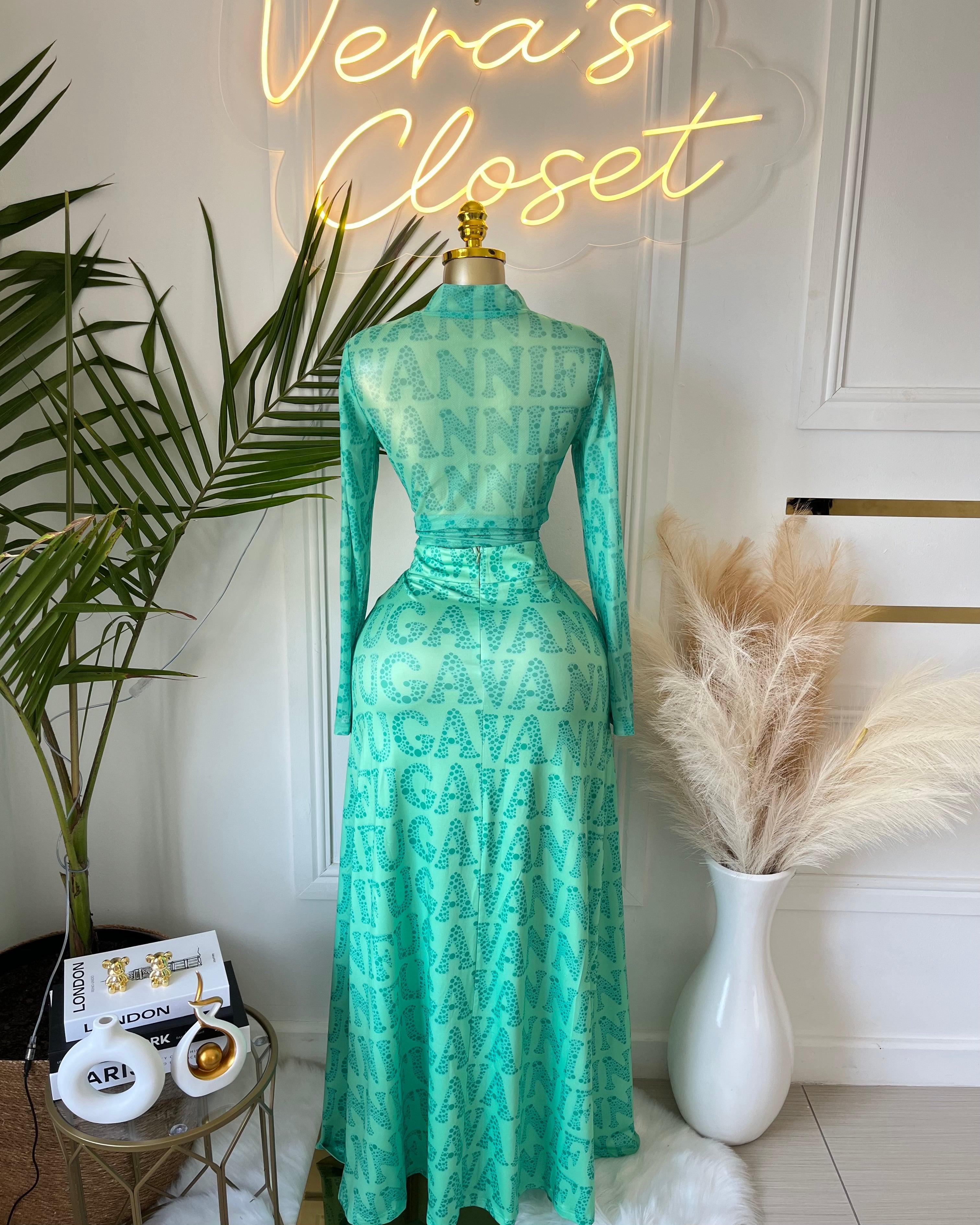 Giavanna Ruched Mesh Skirt Set