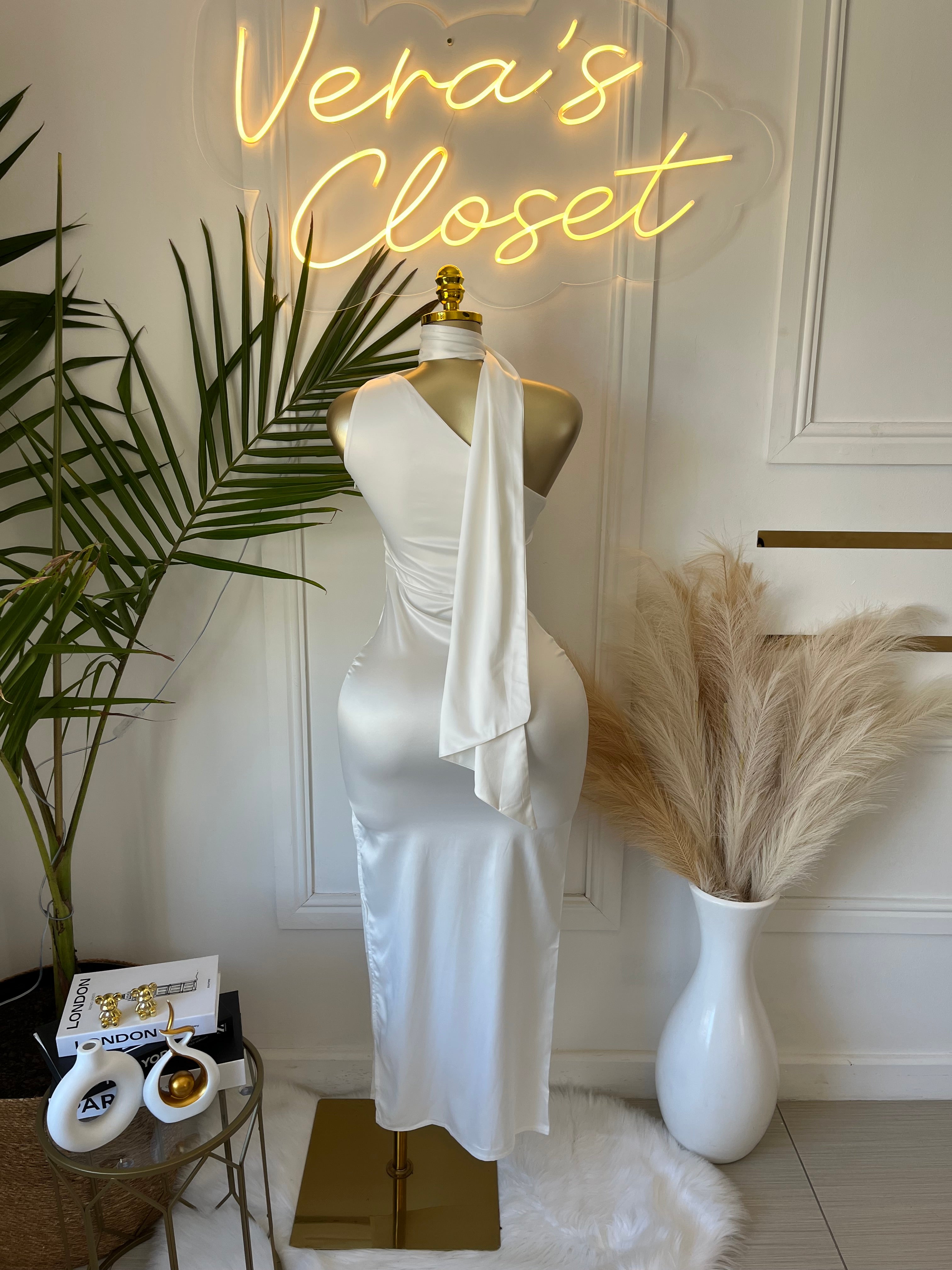 Micah Ivory One-Shoulder Midi Dress