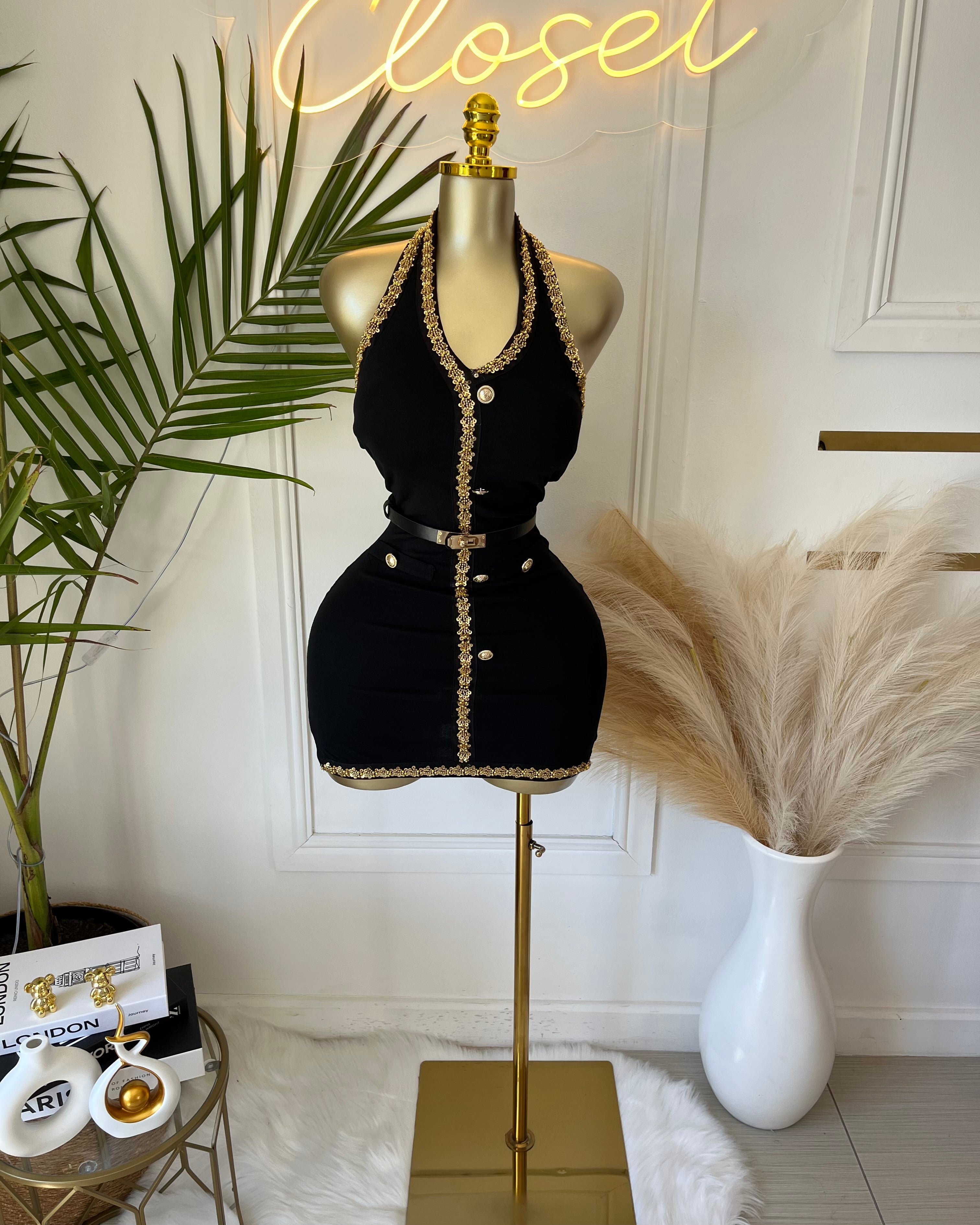 Kathe Gold-Trim Mini Dress