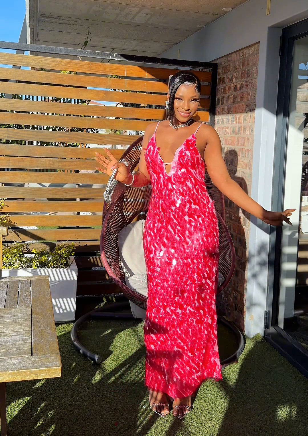 Siren Paillette Sequin Maxi Dress Pink