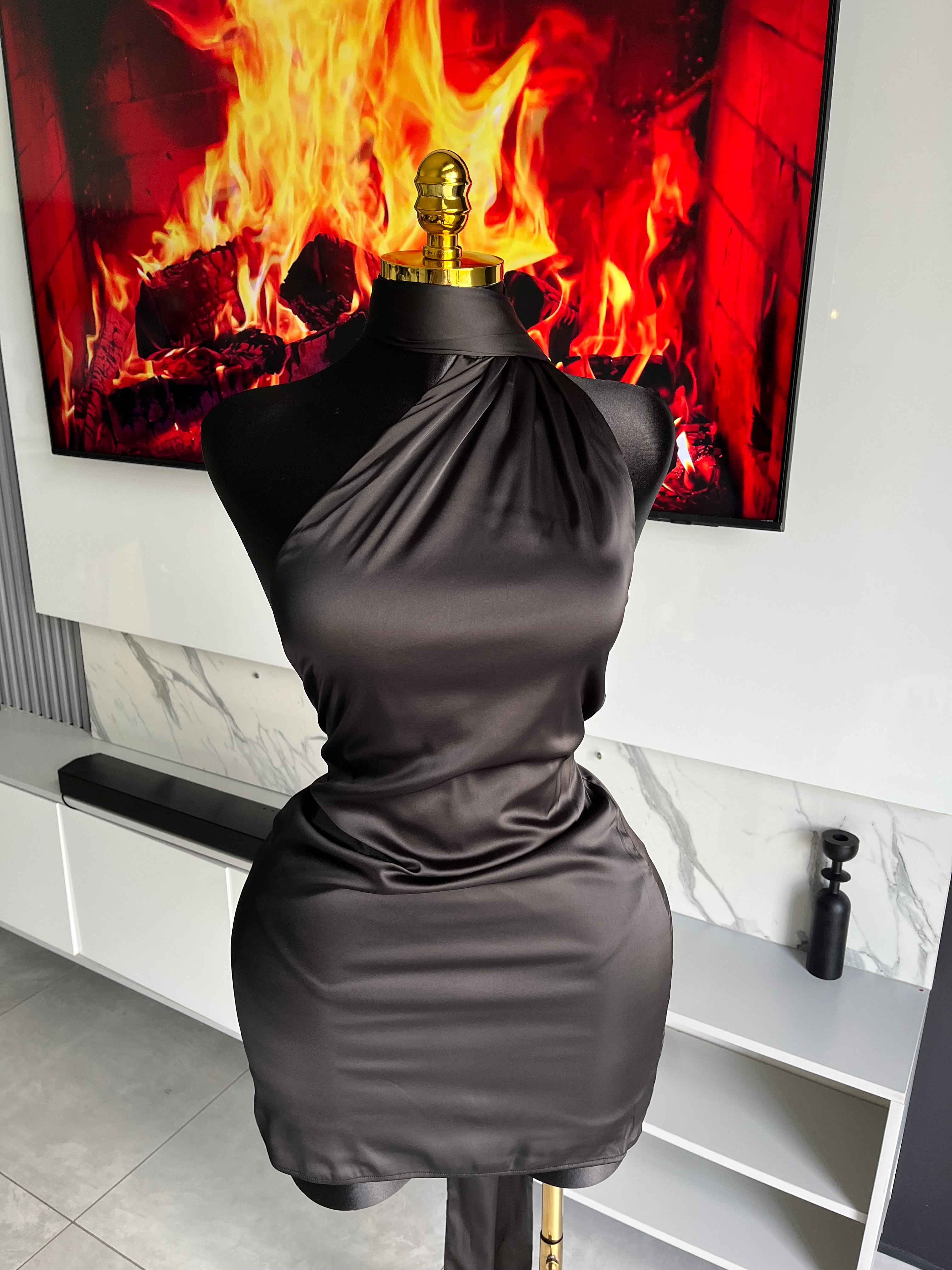 Belmont Satin Scarf-Neck Mini Dress