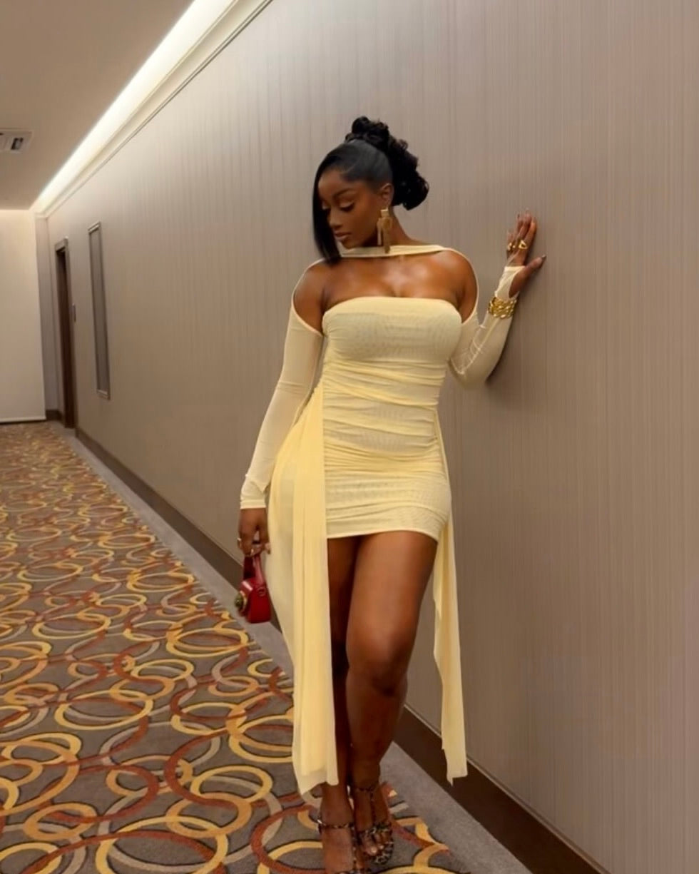Oluna Sheer Draped Mini Dress