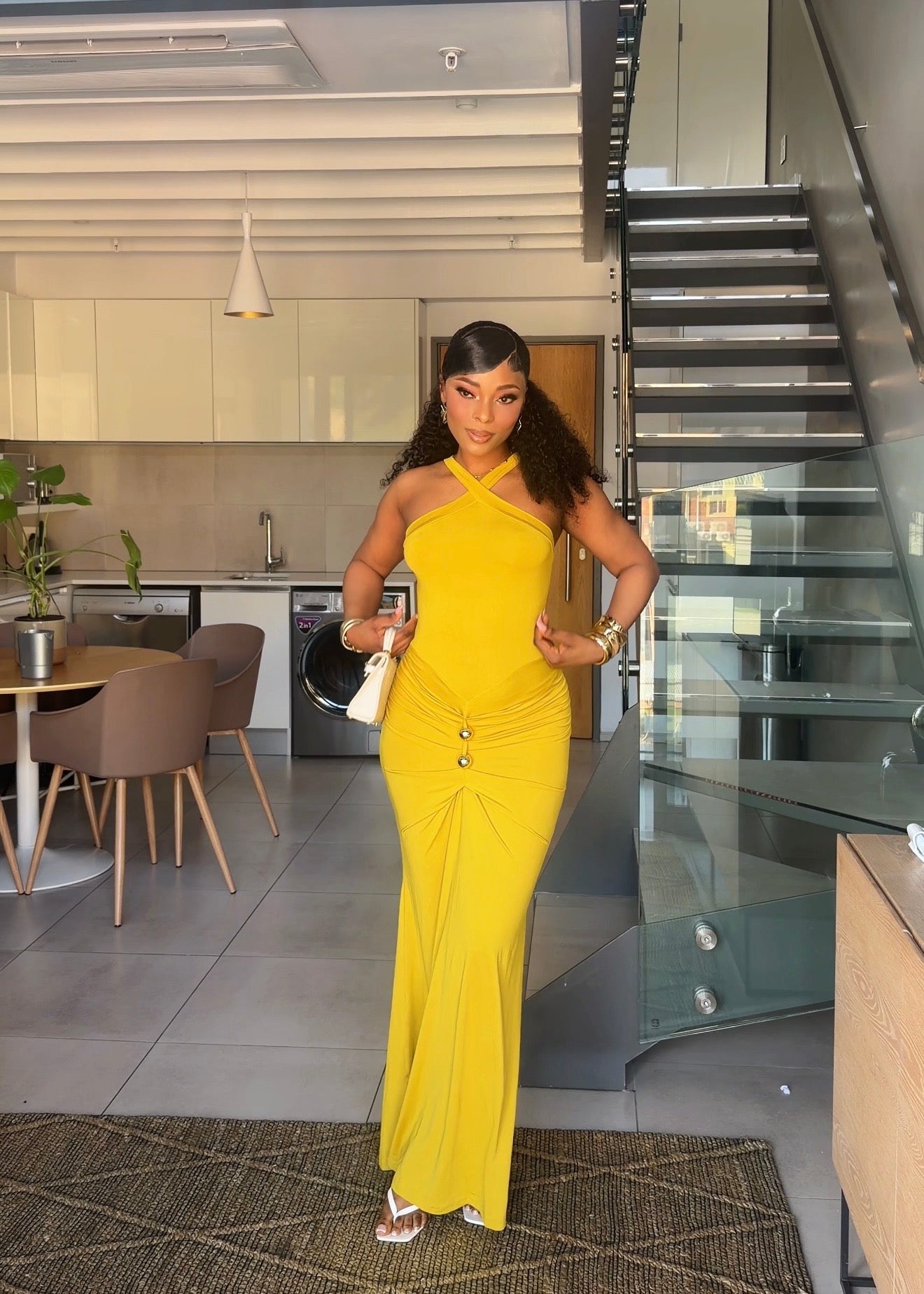 Zariah Olive Ruched Maxi Dress