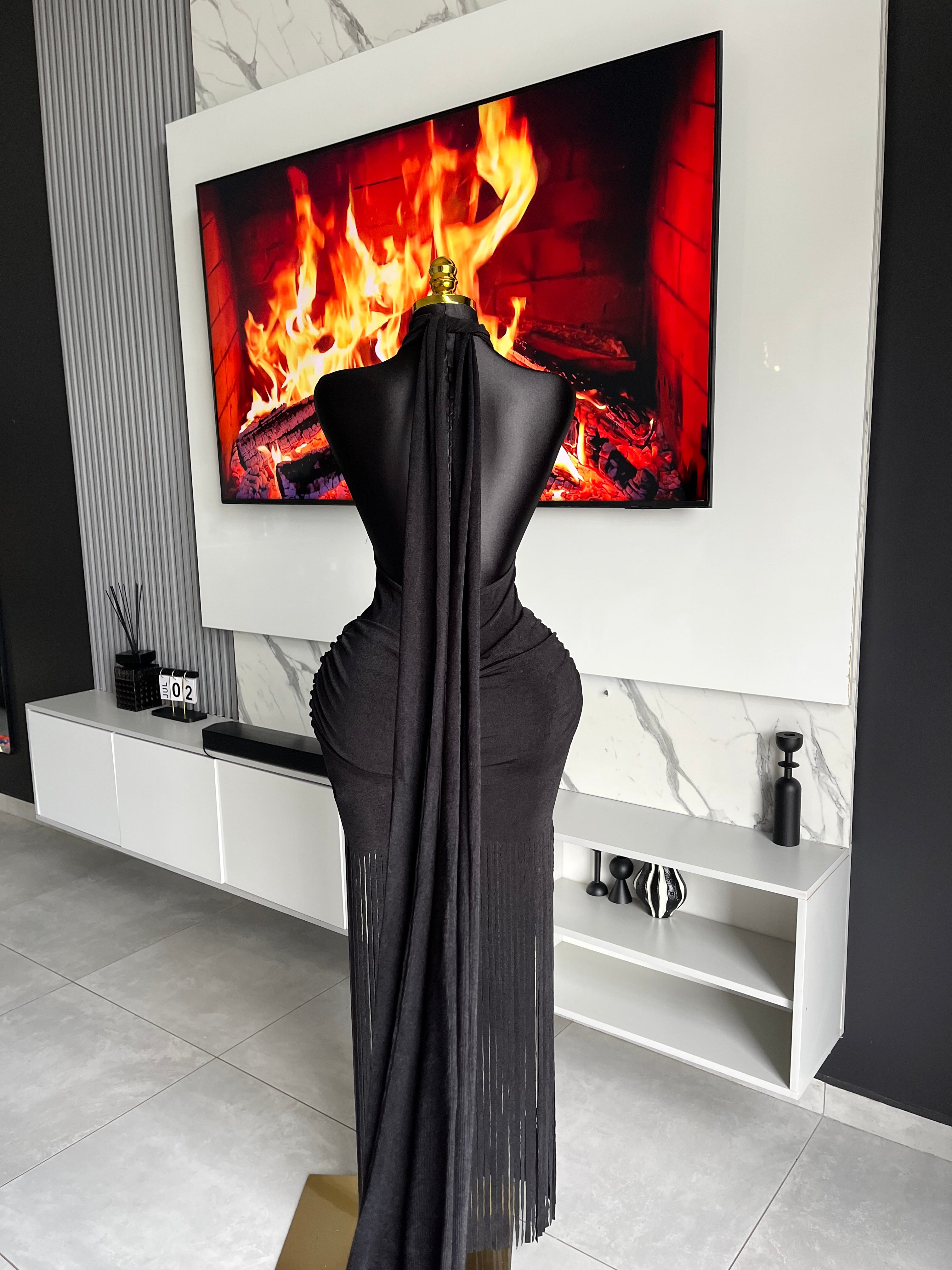 Amoura Fringe Maxi Dress Black