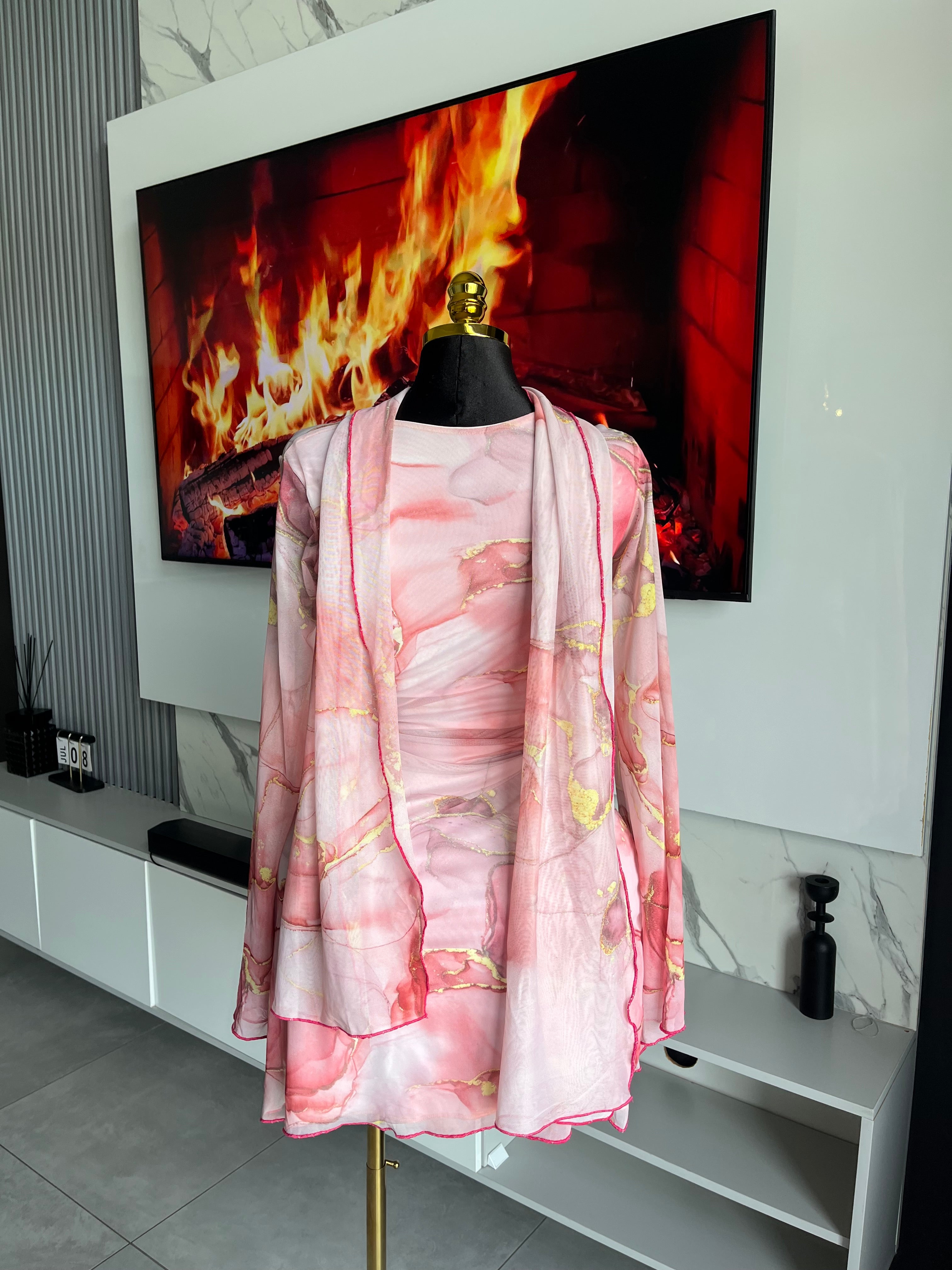 Blush Muse Mesh Mini Dress with Scarf