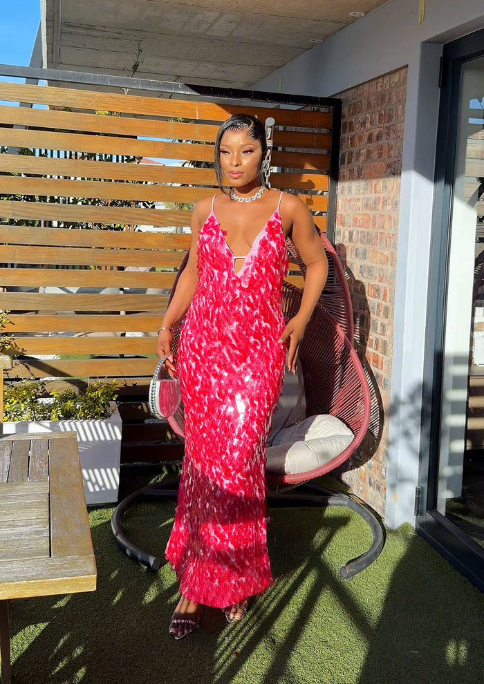 Siren Paillette Sequin Maxi Dress Pink