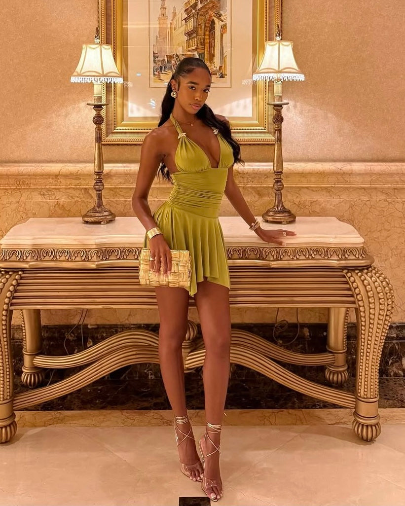 Esme Ruched Halter Mini Dress