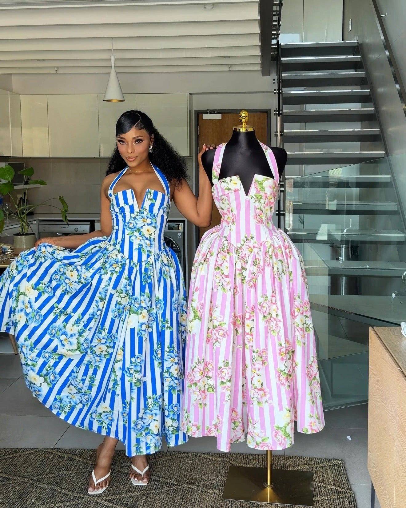 Pretty in Bloom Corset Midi Dress Blue