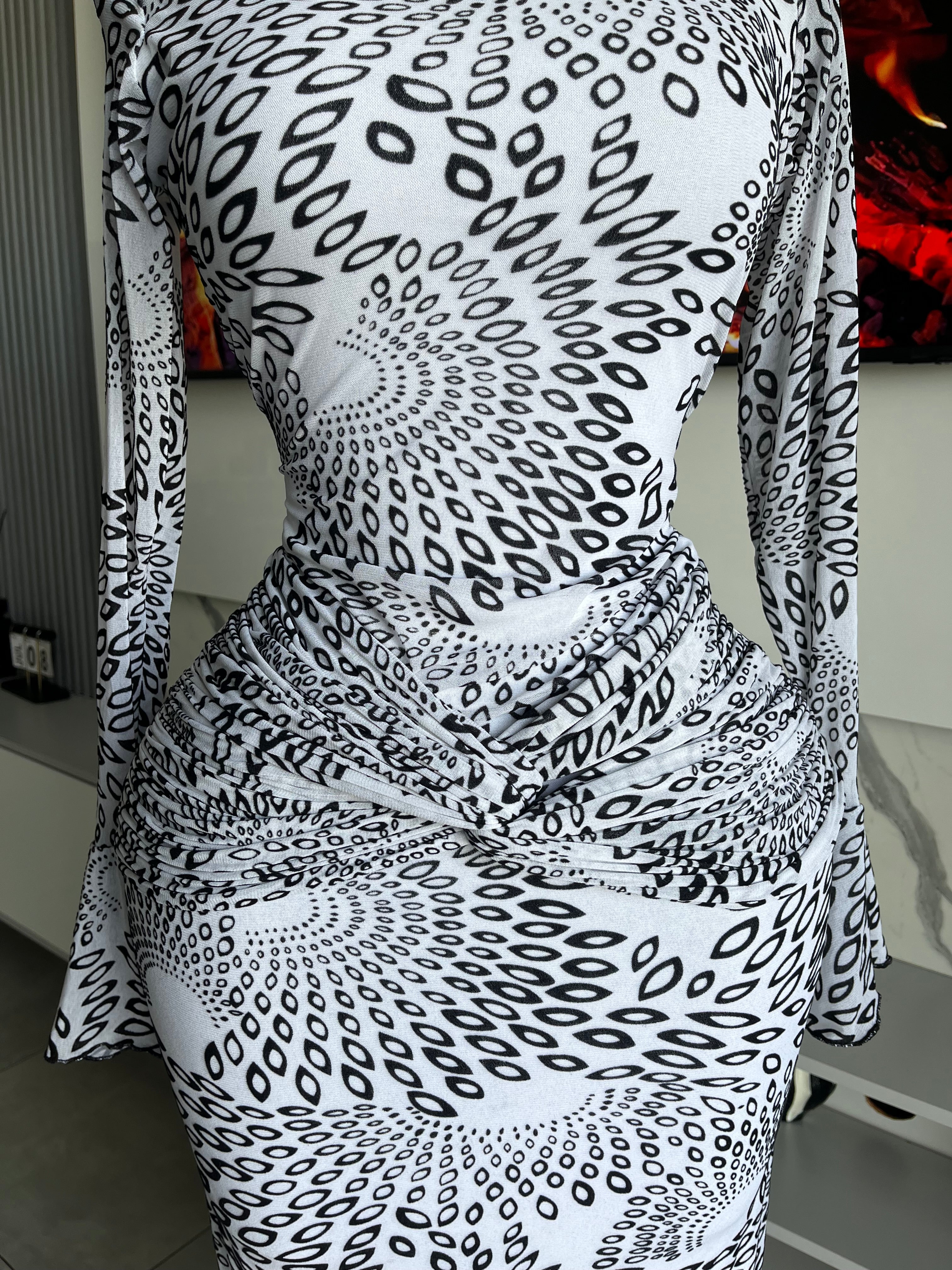 Zelara Mesh Print Cut-Out Maxi Dress