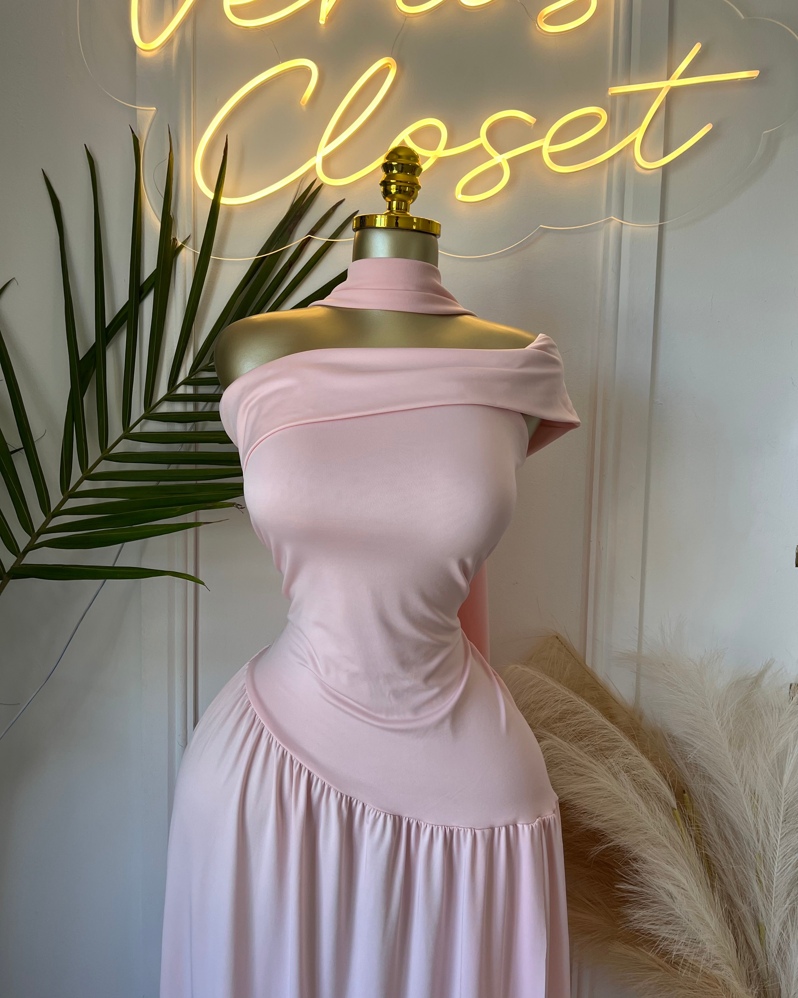 Amara Blush Off-Shoulder Maxi Dress