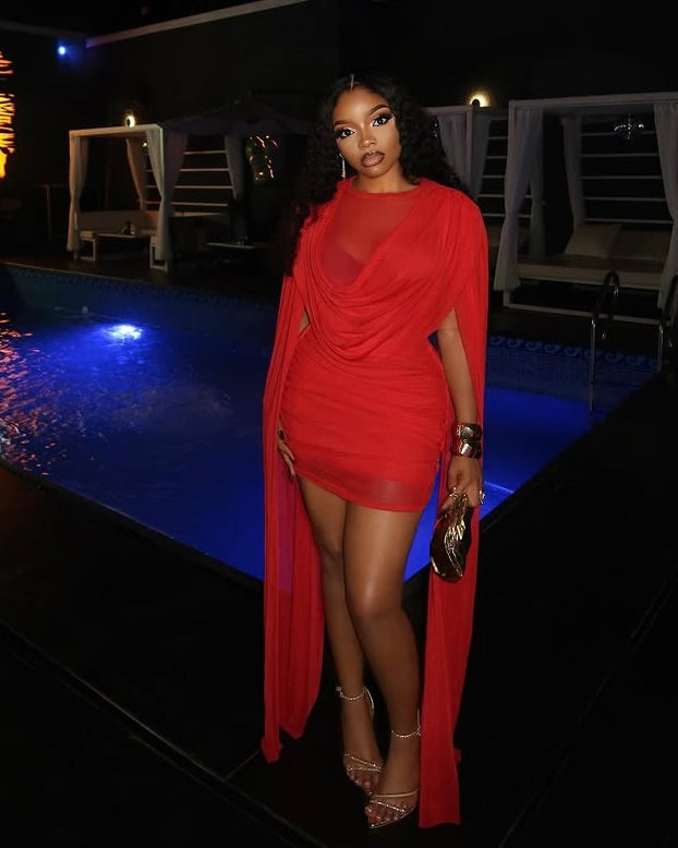 Brainna Sheer Mini Dress Red