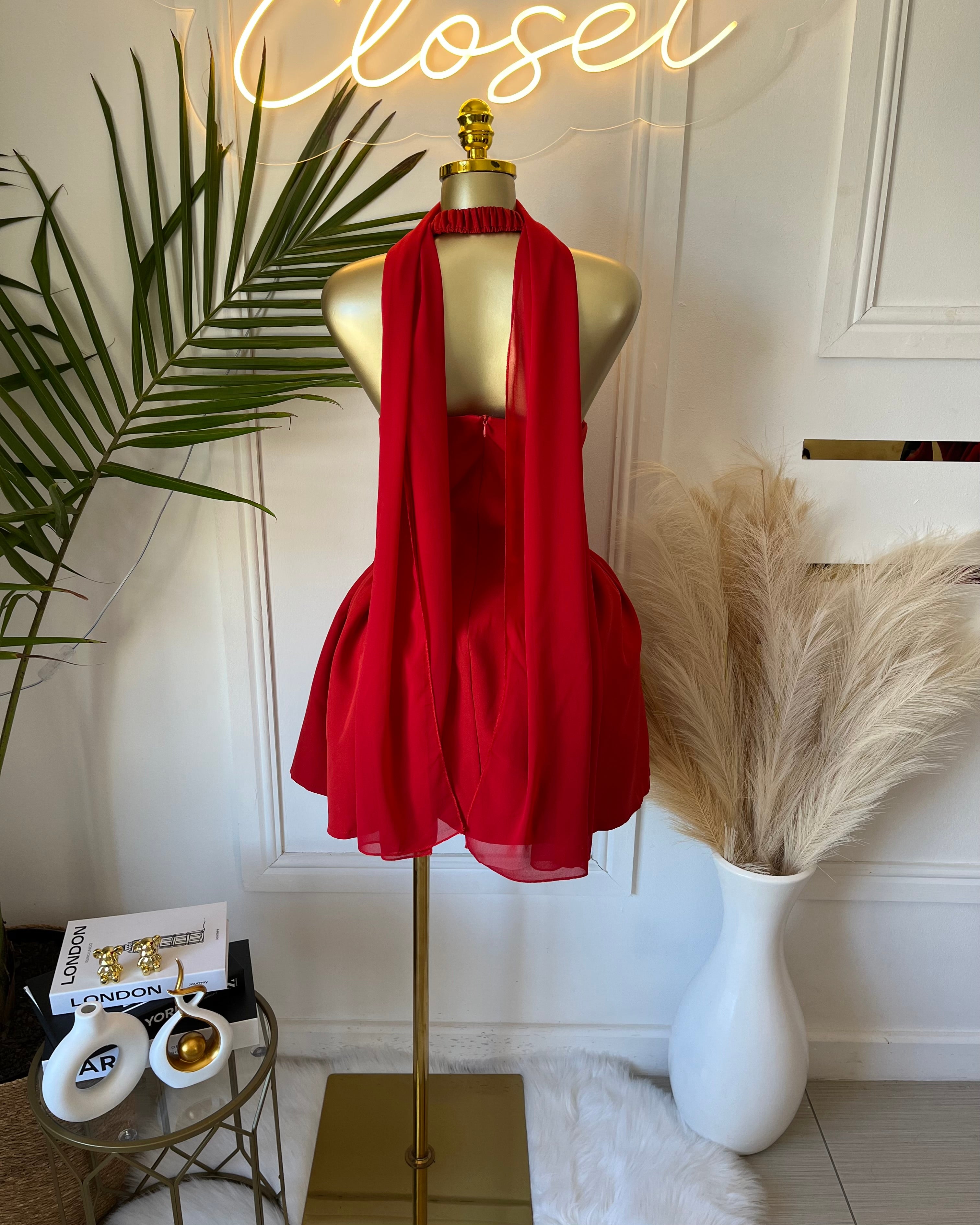 Lustre Red Off-Shoulder Skater Mini Dress