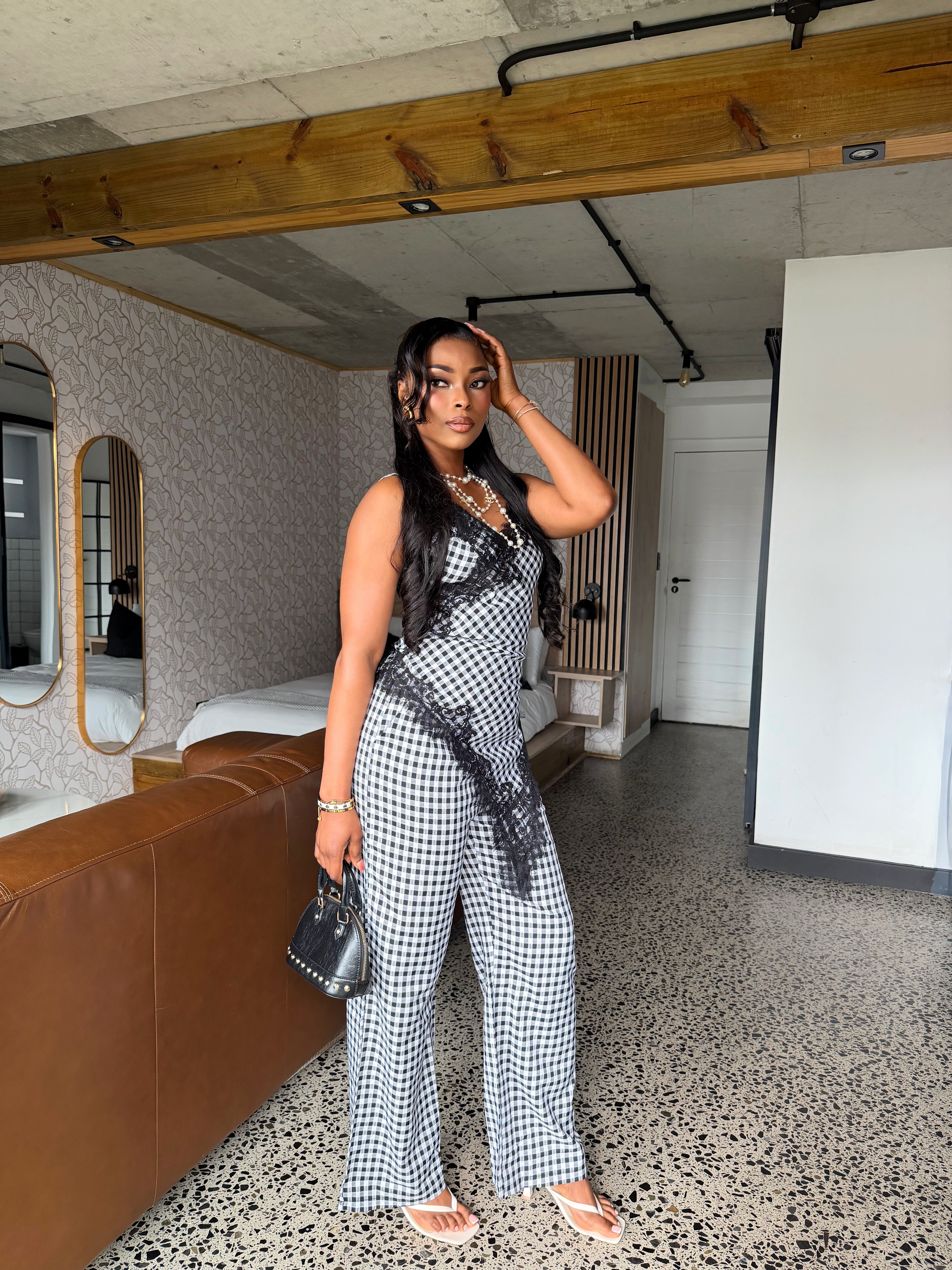Giselle Lace Gingham Two-Piece Set