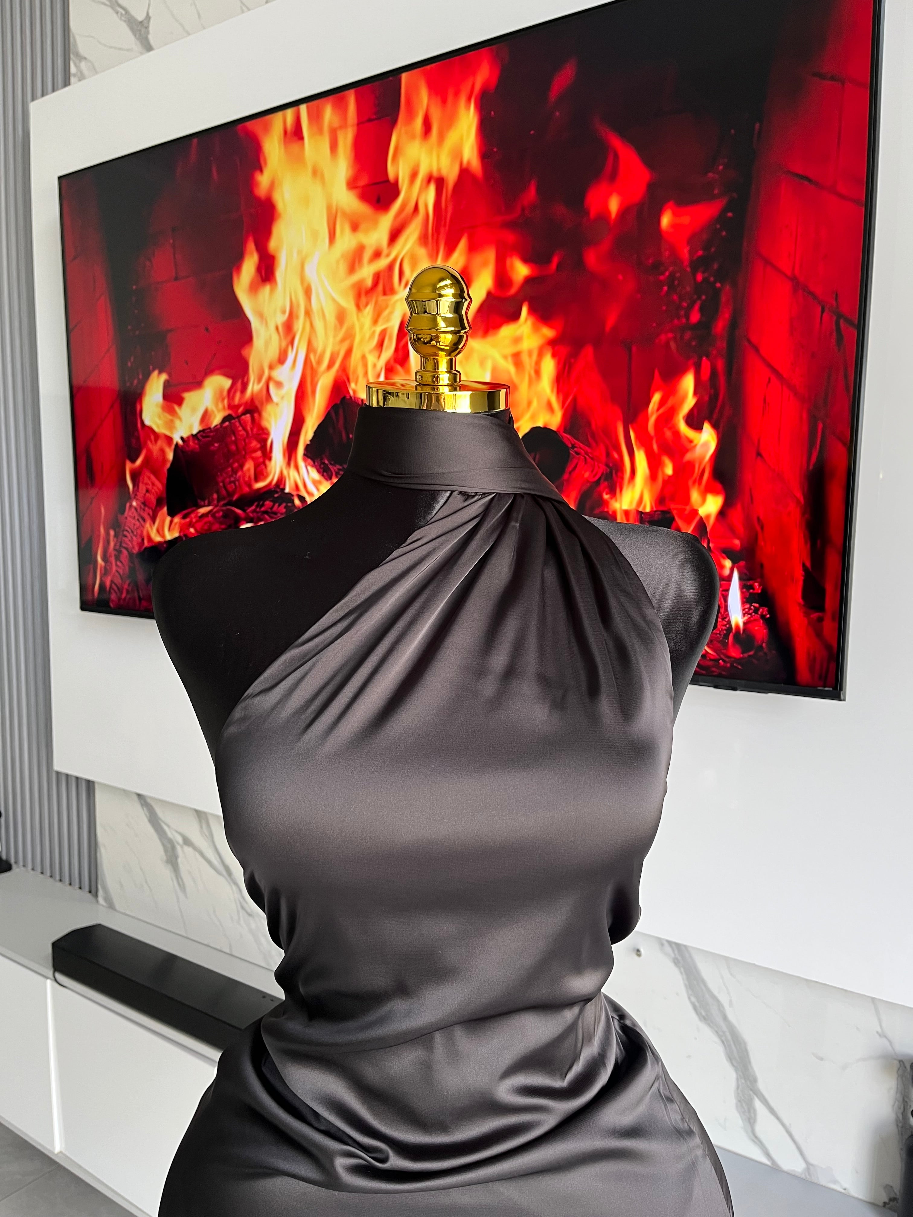 Belmont Satin Scarf-Neck Mini Dress