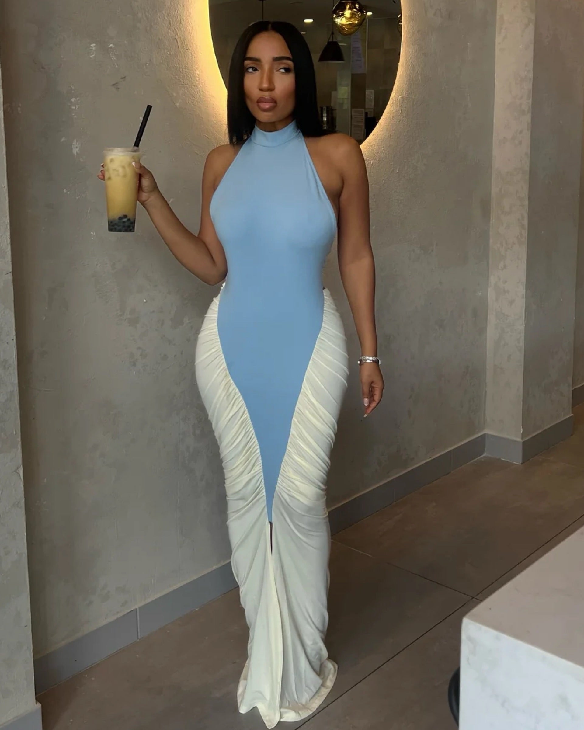 Celeste Blue Contrast Maxi Dress