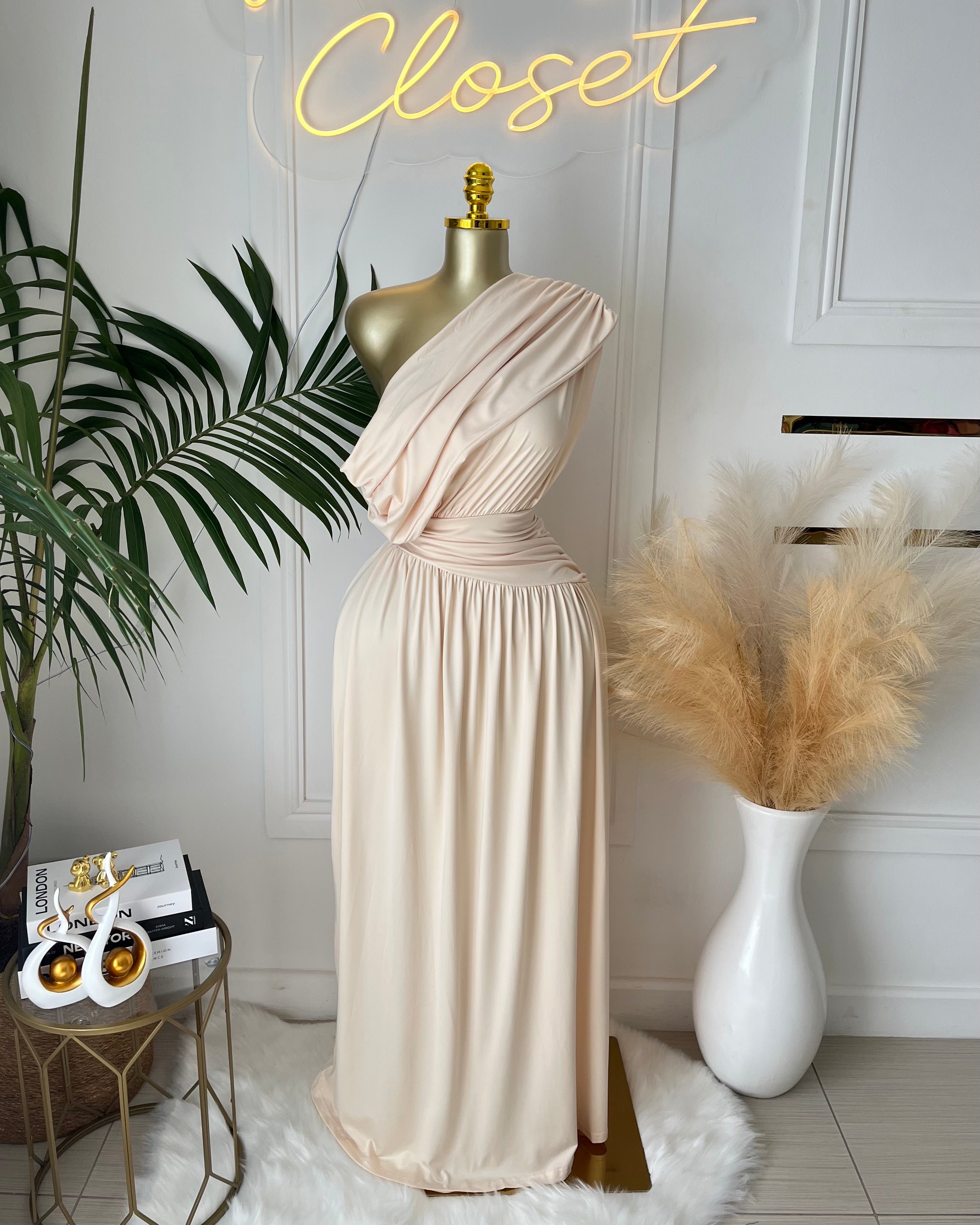 Dime Ruched One-Shoulder Maxi Dress